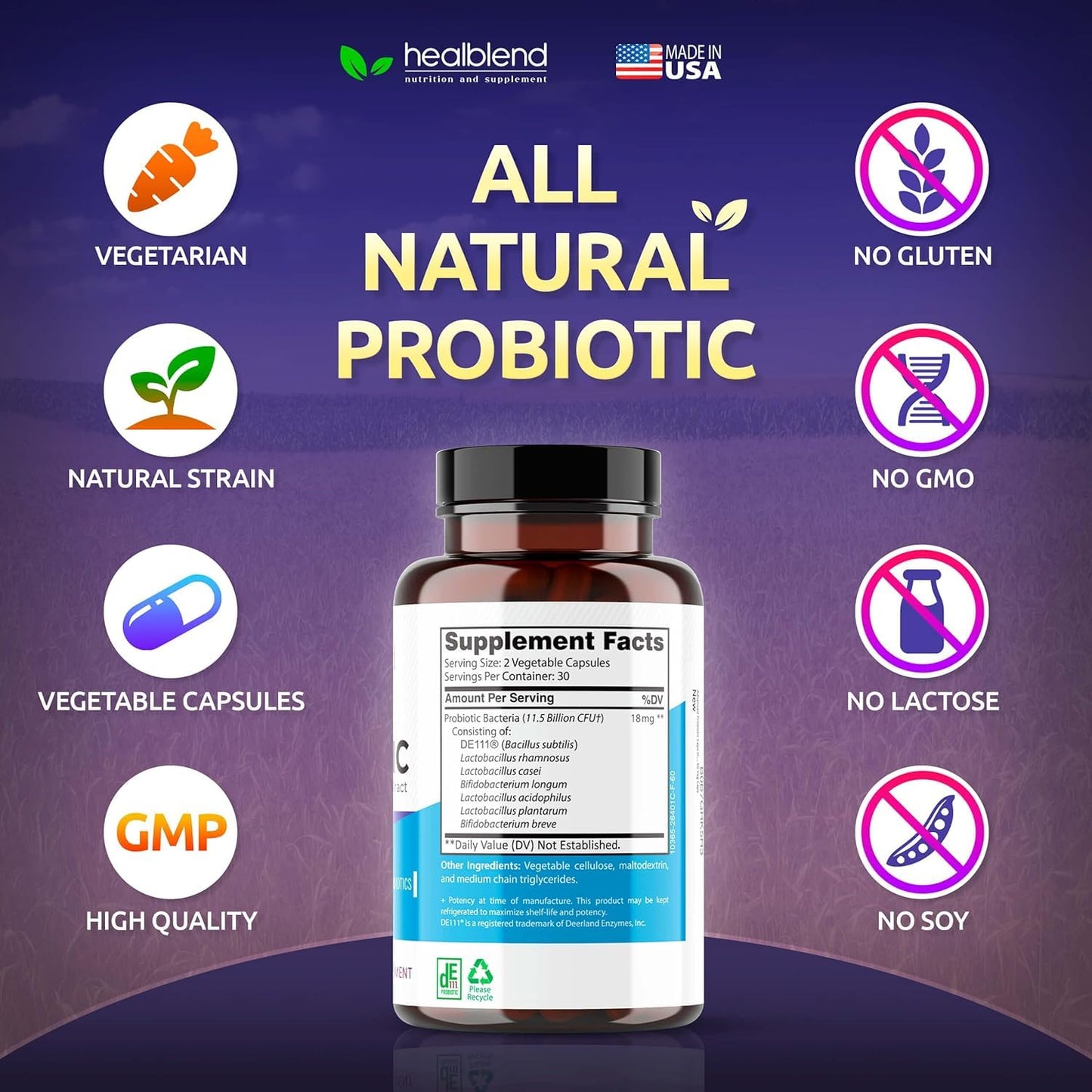healblend Probiotics for Digestive Health Capsules, 60 Count