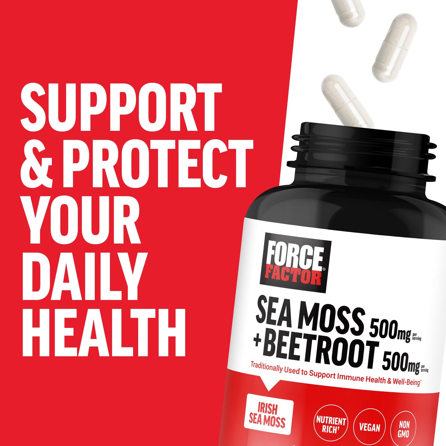 Force Factor Irish Sea Moss + Beet Root Supplement, 120 Capsules
