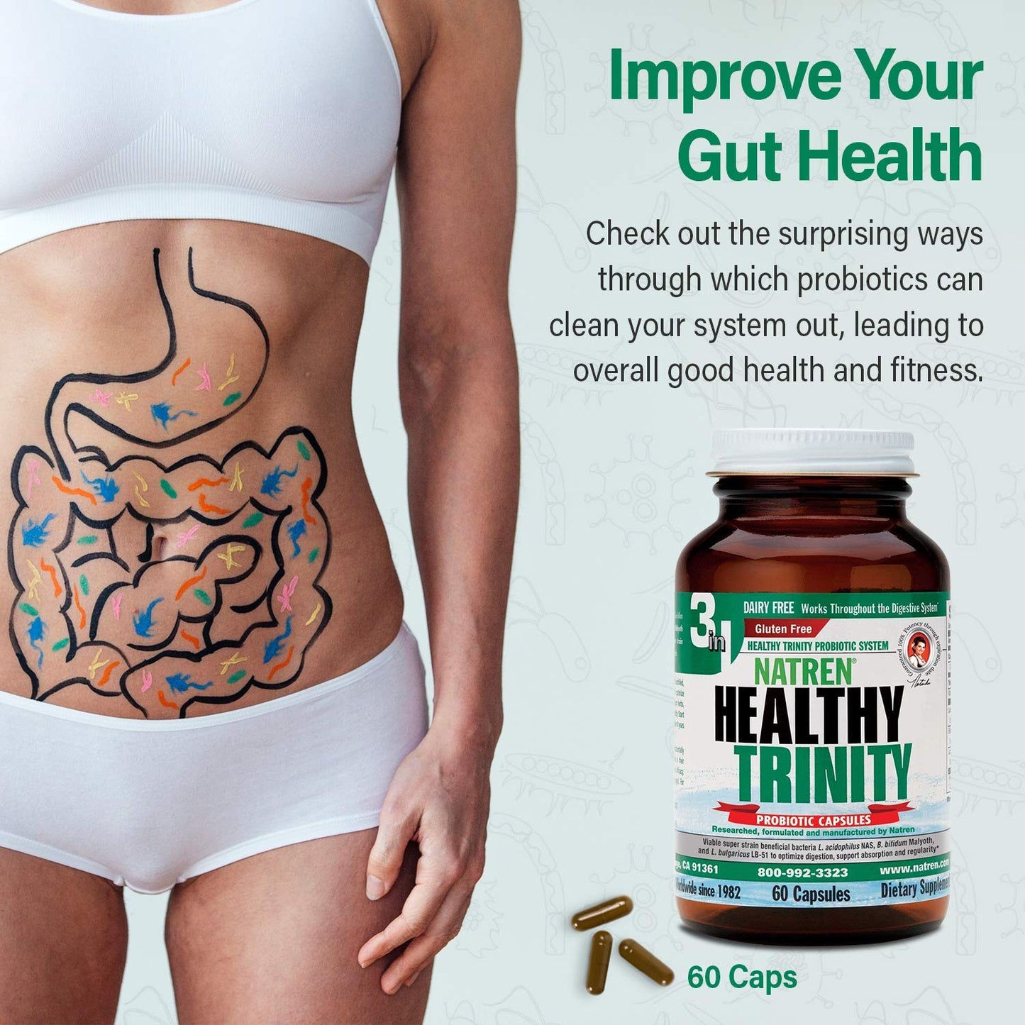 Natren Healthy Trinity Probiotics Supplement Capsules 60 Count