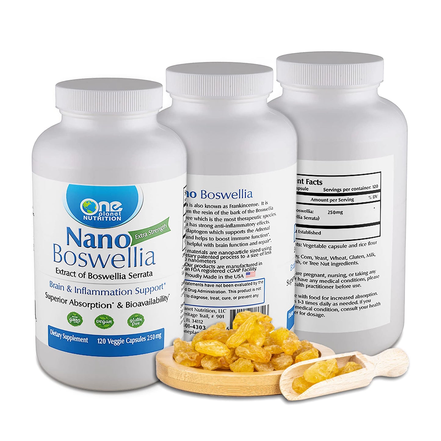 One Planet Nutrition Nano Boswellia 250 mg Veggie Capsules, 120 Capsules
