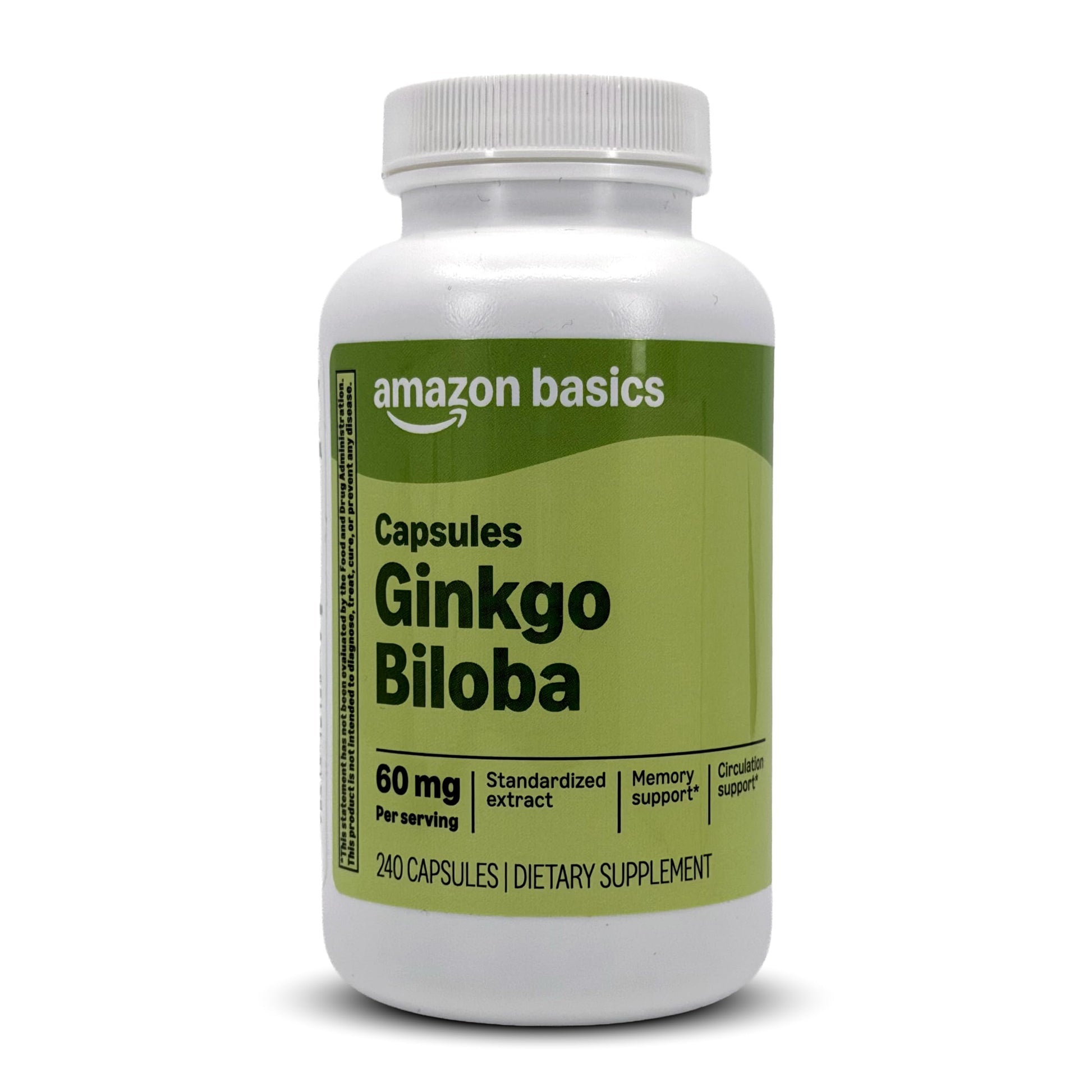 Amazon Basics Ginkgo Biloba Capsules, Standardized Extract, 60 mg, 240 Count