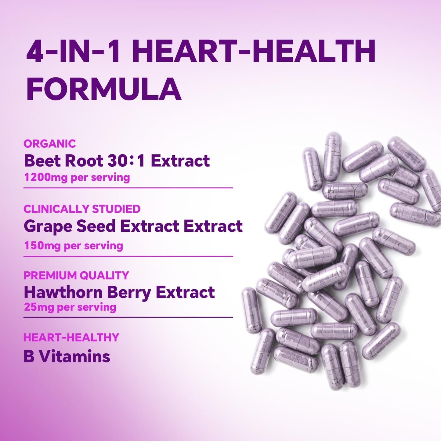 LEAYIUKAN Beet Root, 1200mg 30:1 Extract, Grape Seed & Hawthorn, 180 Capsules