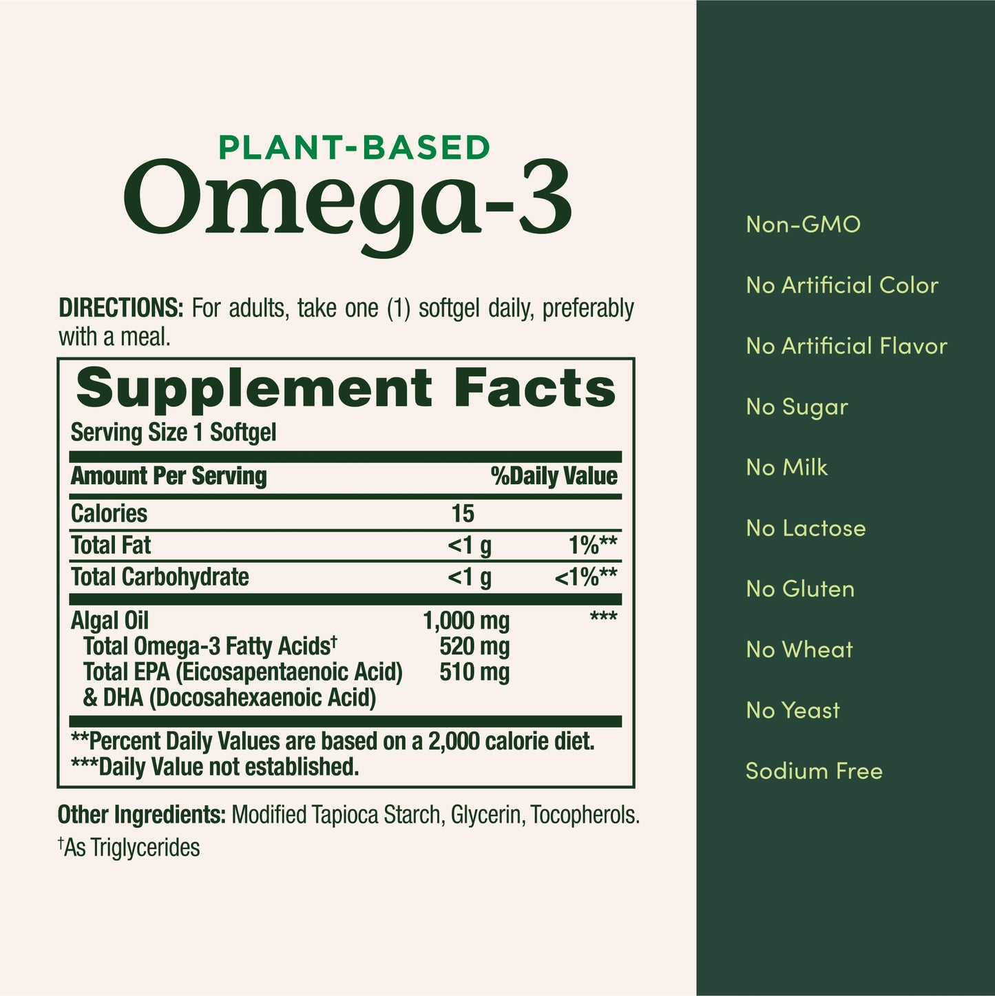 Nature's Bounty Omega-3 Plant-Based Fatty Acid Supplement Softgels, 30 Count