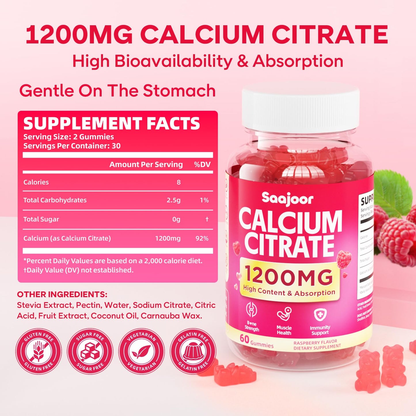 Saajoor Calcium Citrate Gummies 1200mg Gummy 2 Count