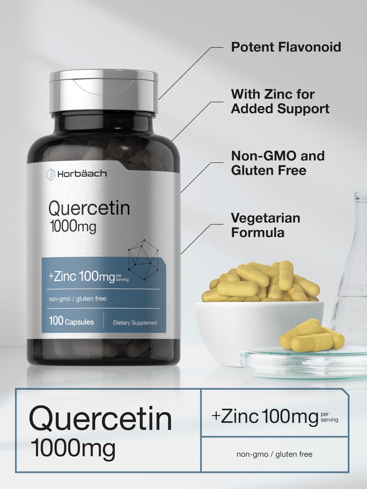 Horbäach Quercetin 1000mg Capsules, 100 Count