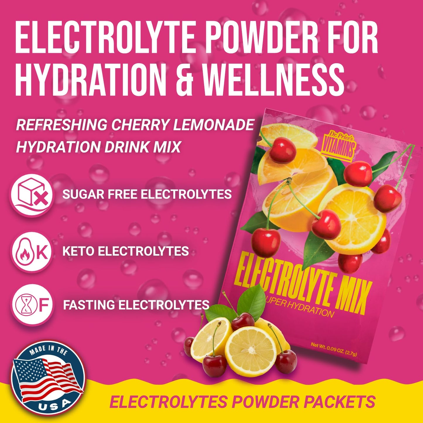 Dr. Price's Vitamins Electrolytes Powder Packets, Cherry Lemonade, 30 Packets