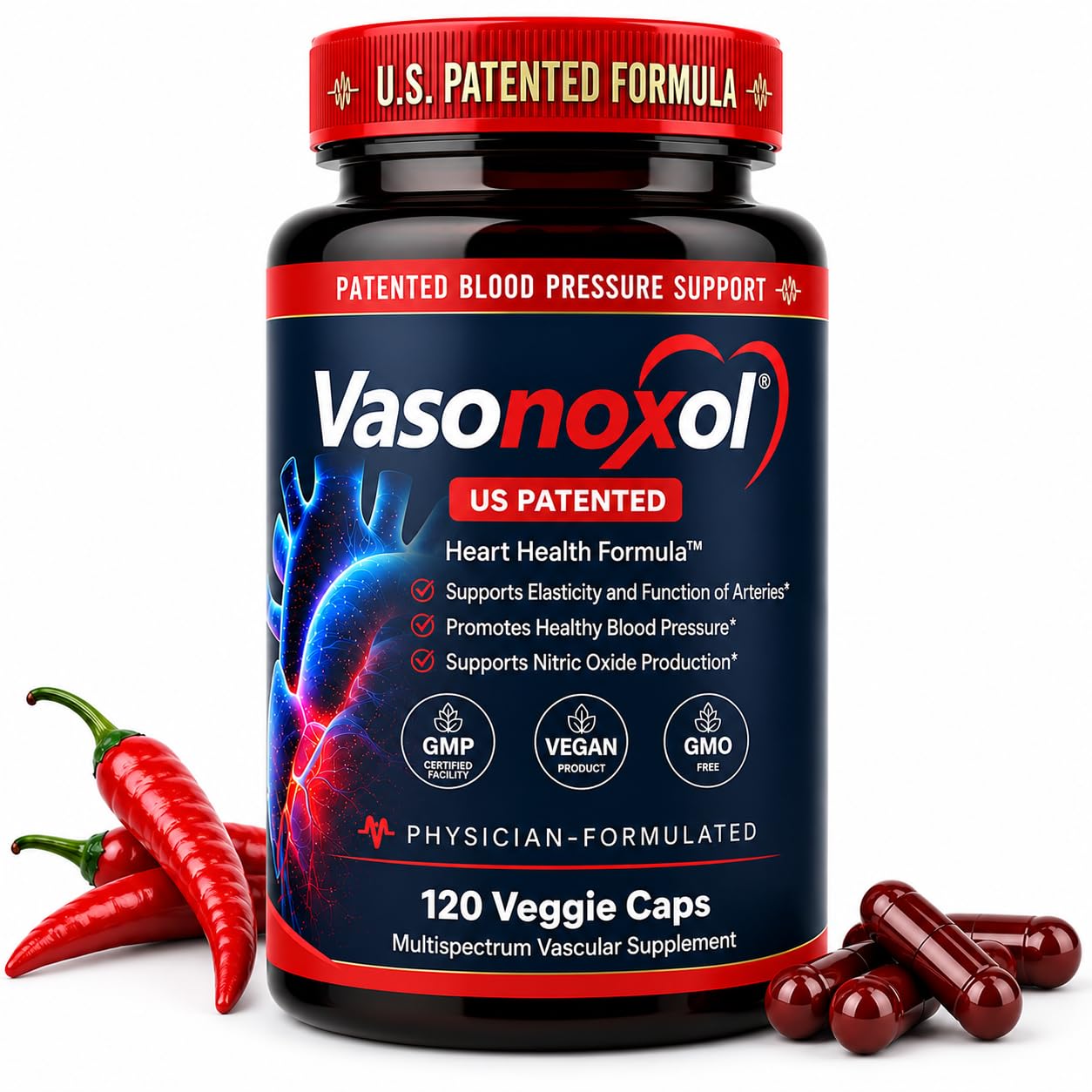 Panoxol Vasonoxol Nitric Oxide Supplement with L-Arginine & L-Citrulline, Vegan, Non-GMO, 120 Veggie Capsules