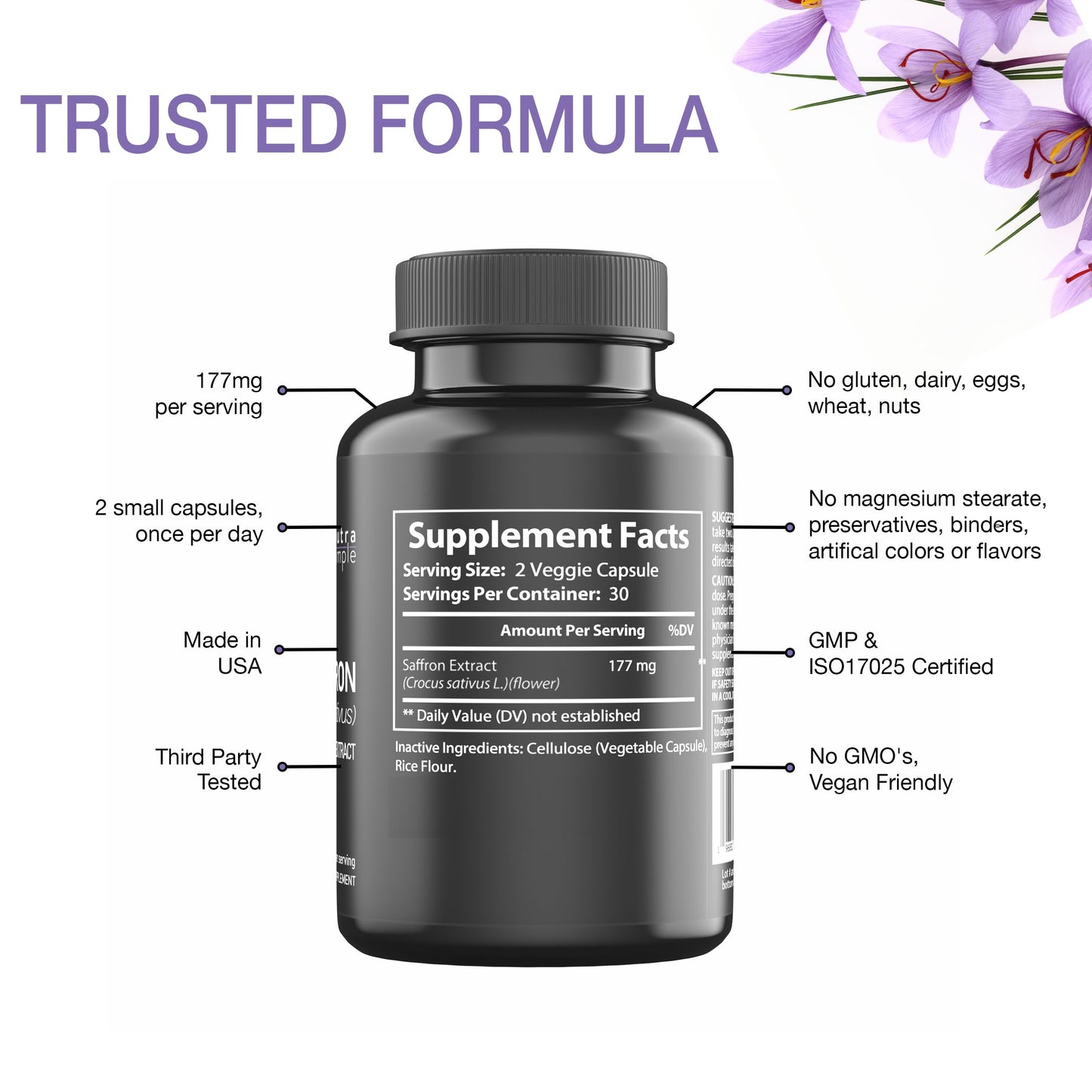 Nutra Simple Saffron Supplements 177mg Pure Saffron Extract Capsules, 60 Capsules