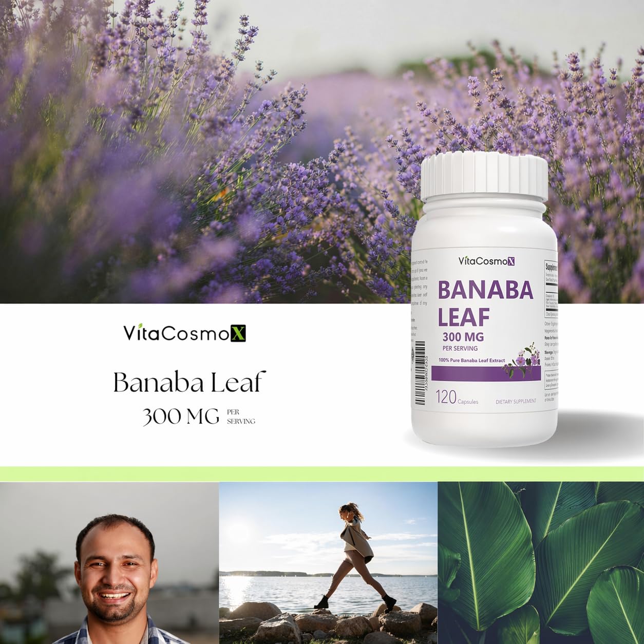 VitaCosmoX Banaba Leaf Extract 300mg Capsules, 120 Capsules