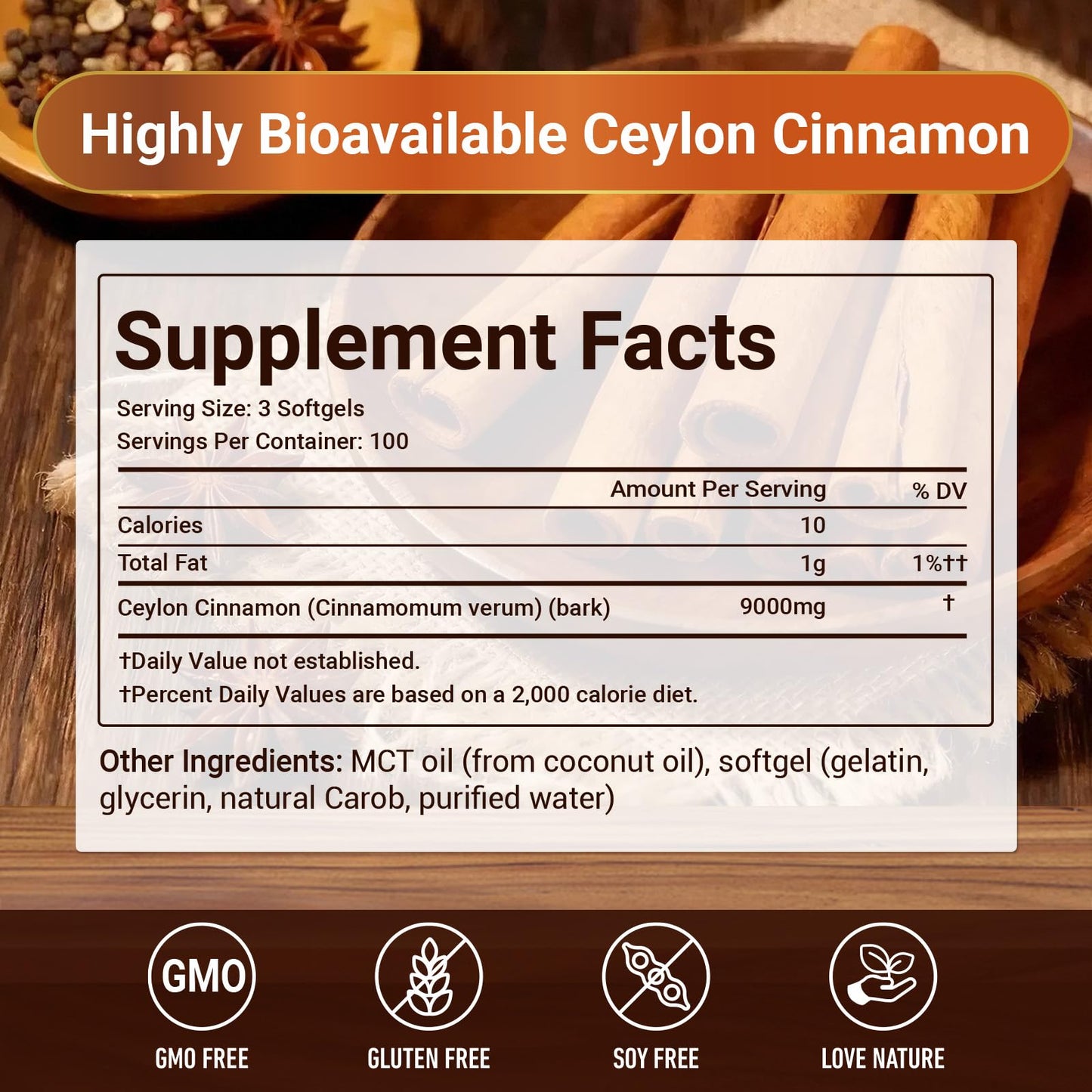 Skiseoy Premium Ceylon Cinnamon with MCT Oil, 300 Softgels
