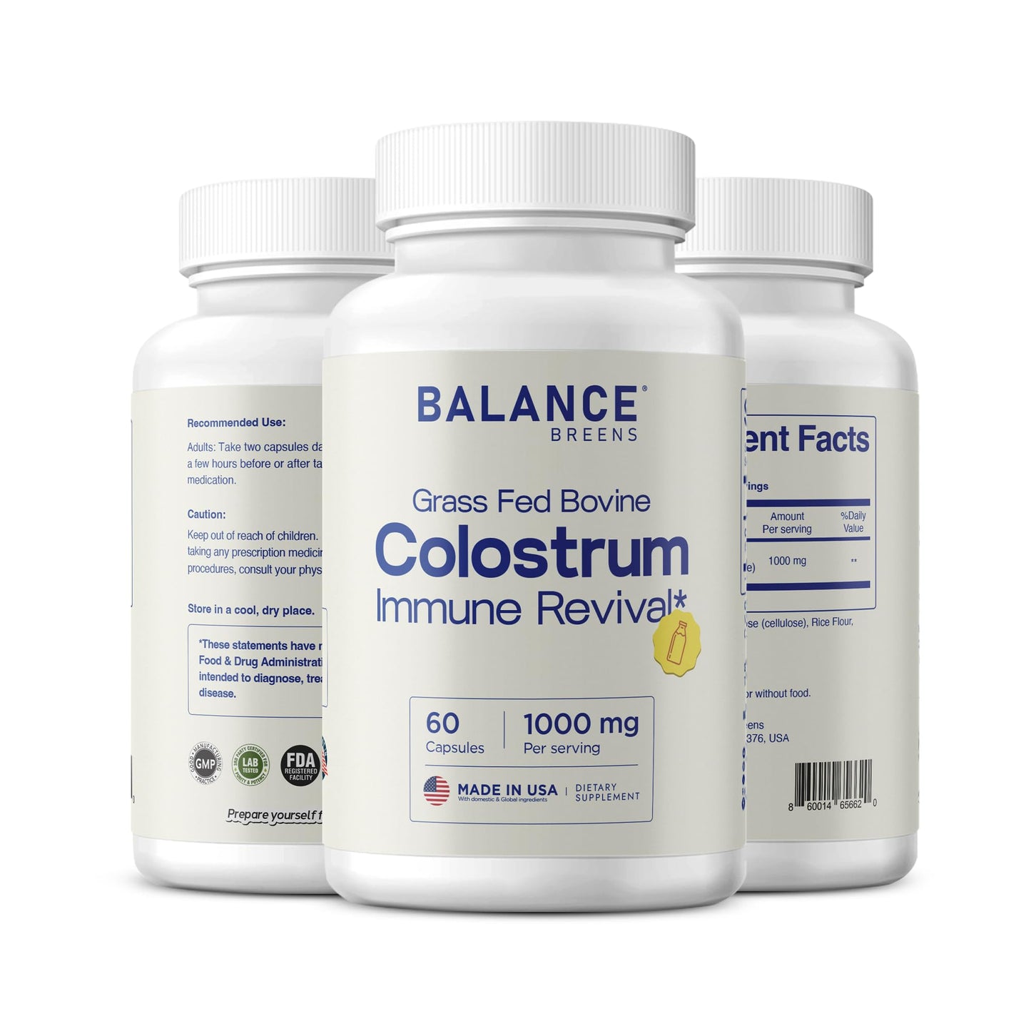 Balancebreens Colostrum 1000mg 15% IgG Grass-Fed Bovine for Immune and Gut Health Third-Party Tested First Milking Only 360 Capsules