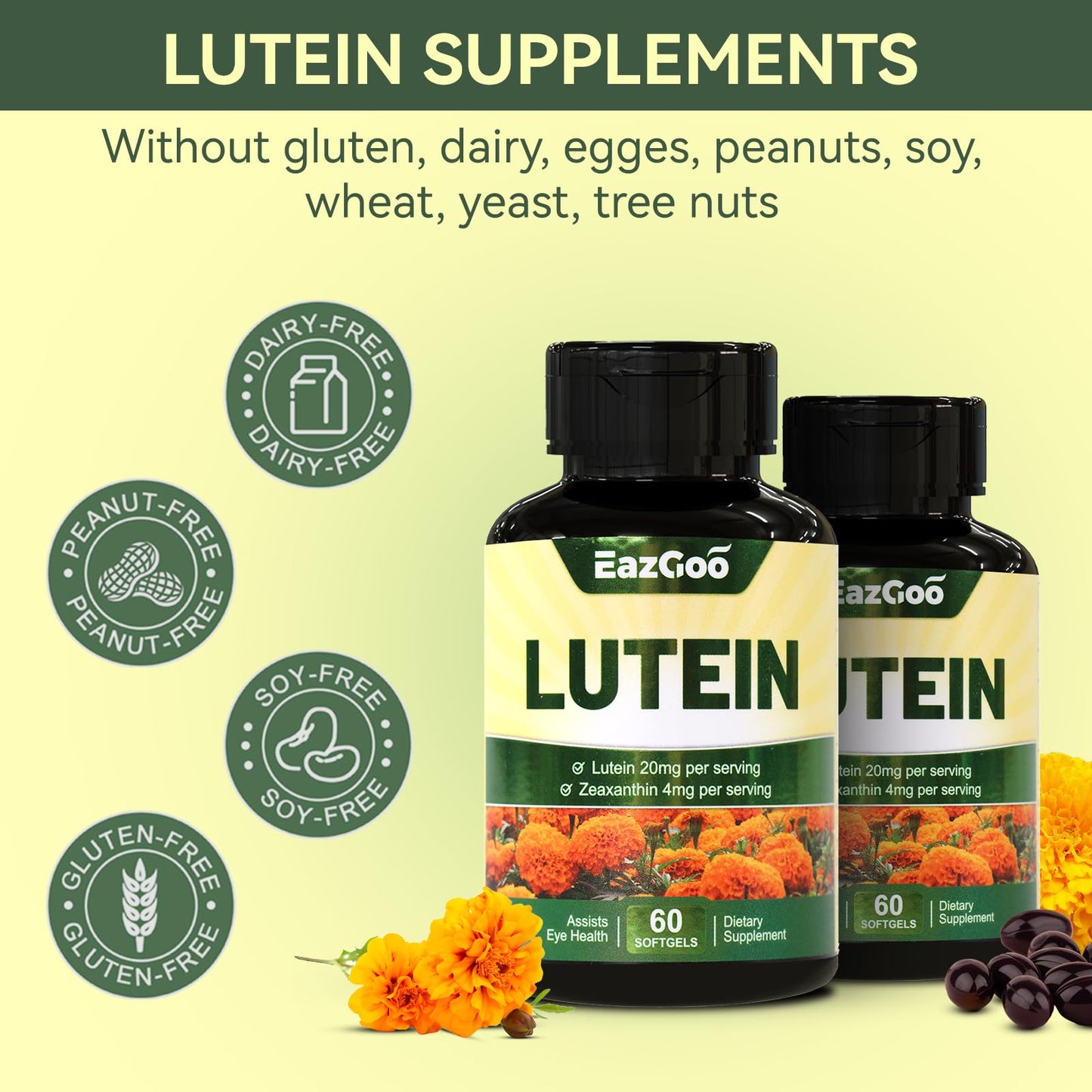 EAZGOO Lutein 20mg Softgels, 60 Count
