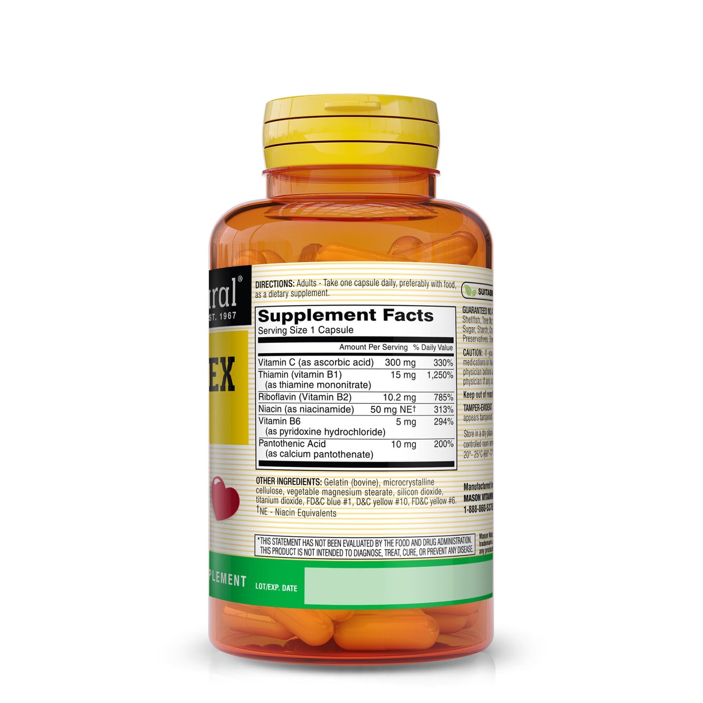 Mason Natural B-Complex with Vitamin C Nervous System & Heart Health Support Capsules, 100 Count