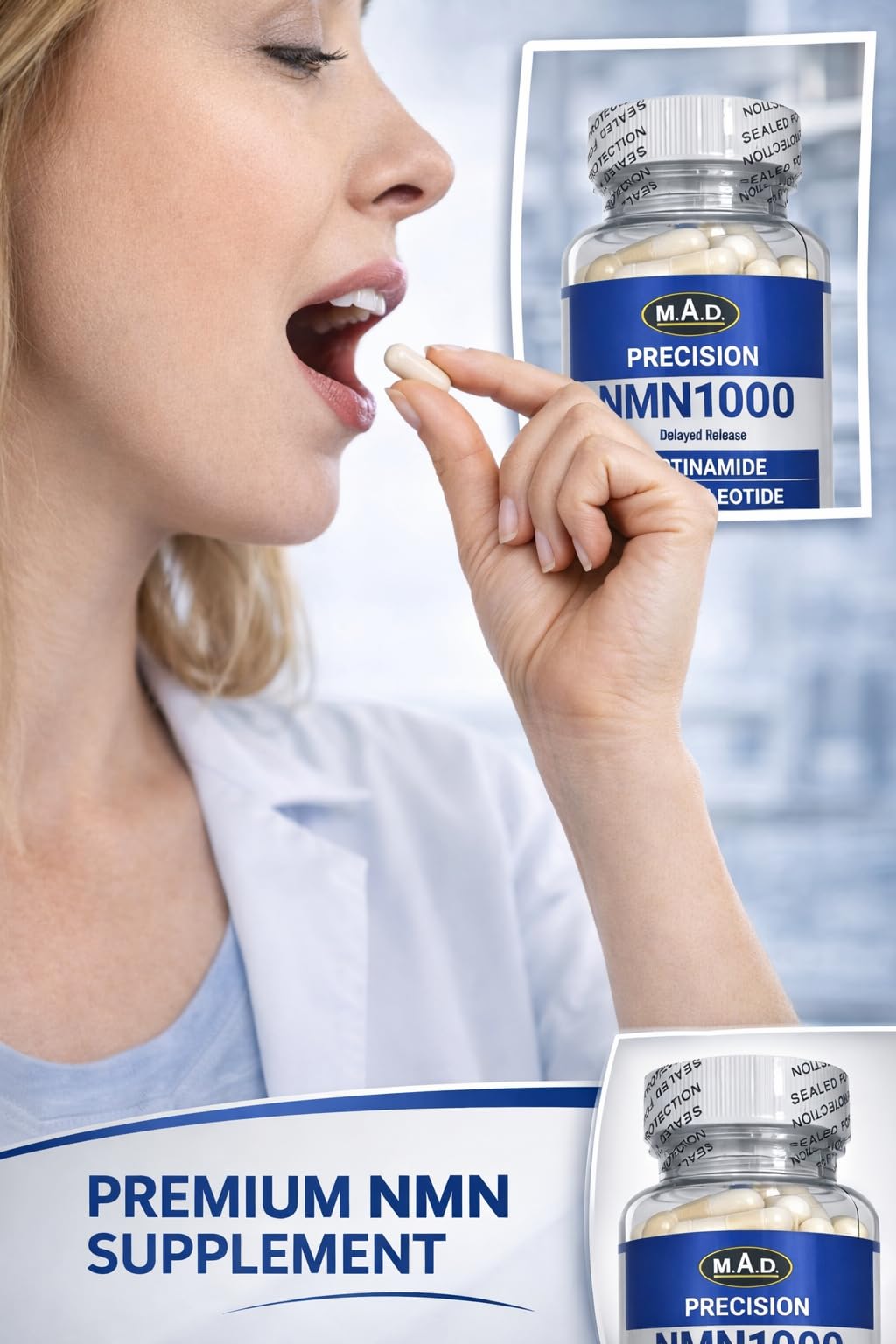 Generic NMN 1000 mg per Serving Nicotinamide Mononucleotide Capsules, 90 Count