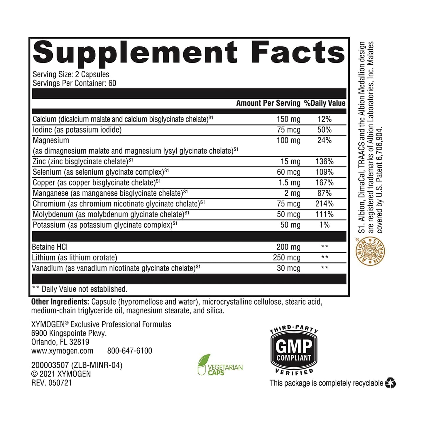 XYMOGEN MinRex Multi-Mineral Supplements Capsules 60 Count