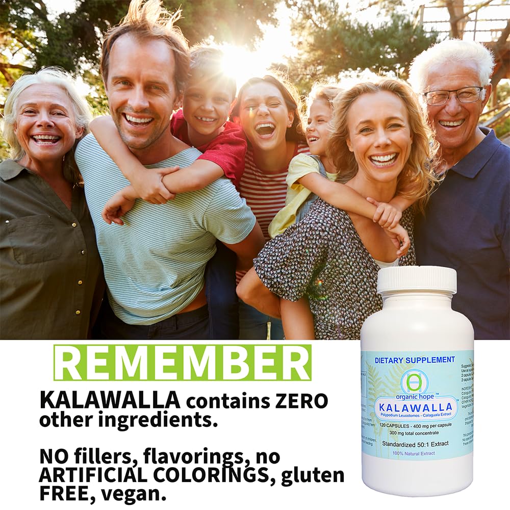 Kalawalla Organic Hope with Polypodium Leucotomos for Immune System Support, Highest Potency 50:1 Extract Ratio 400mg, Capsule, 360 Capsules