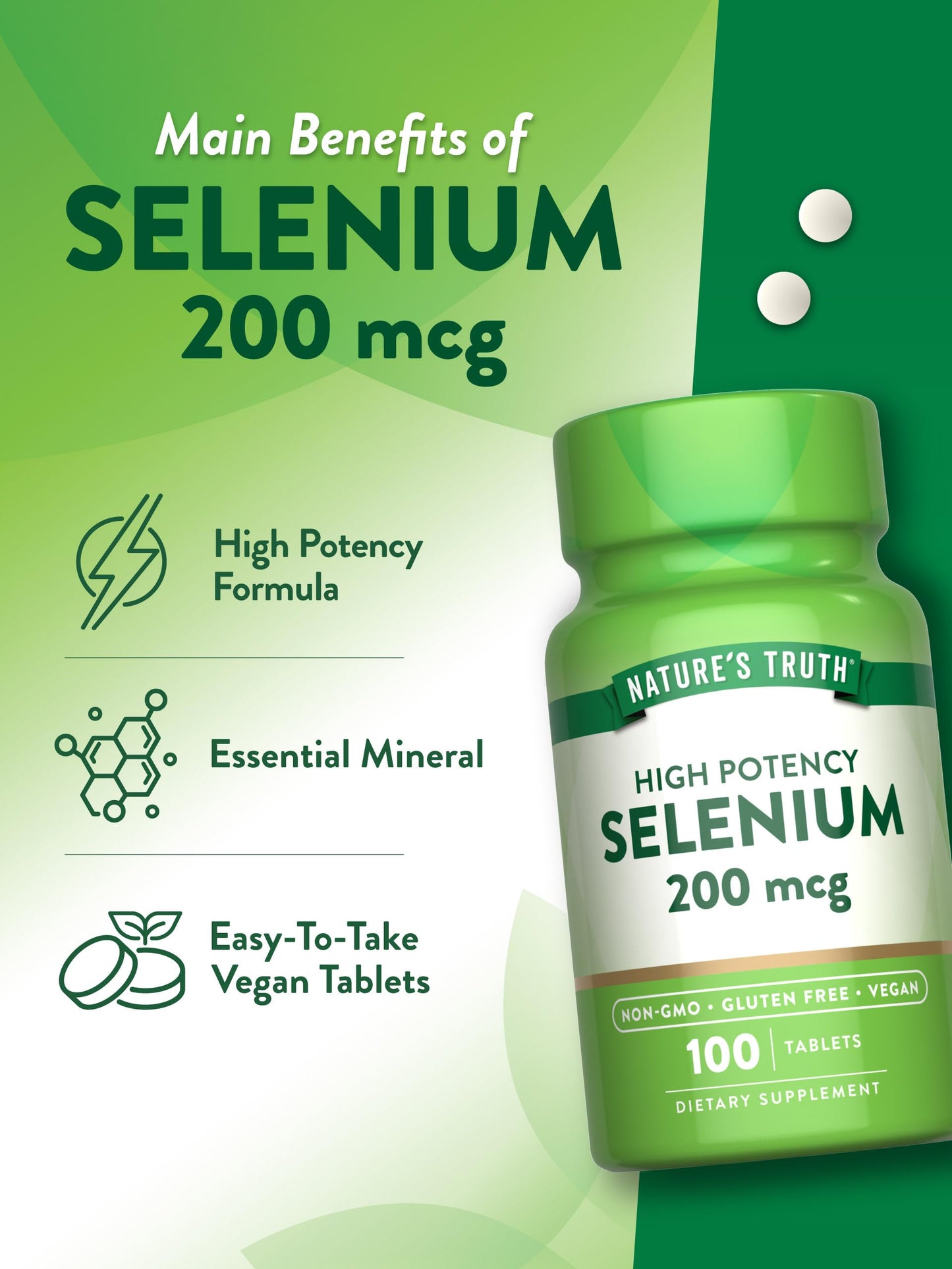 Nature's Truth Selenium 200 mcg Supplement Tablets, 100 Count