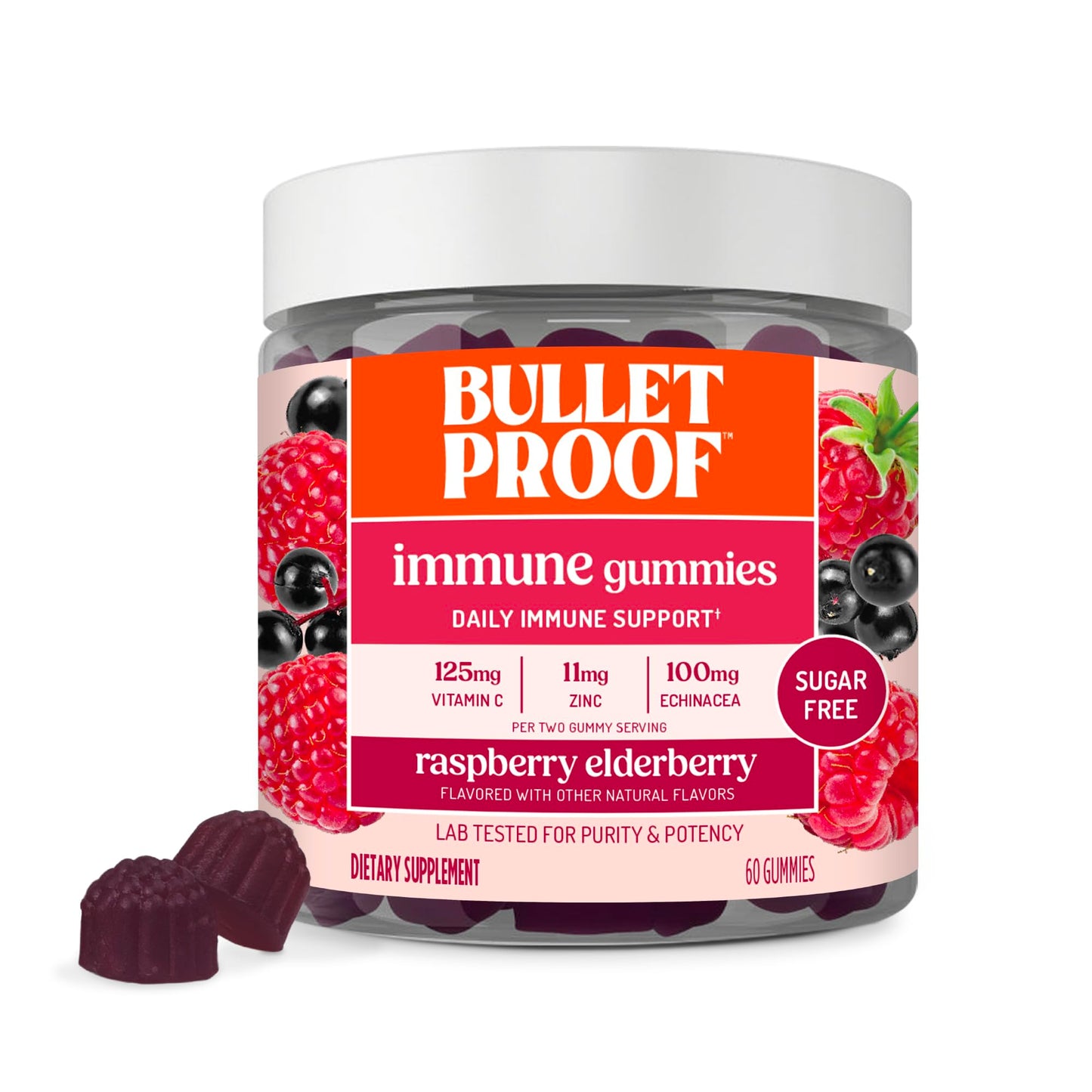 Bulletproof Sugar-Free Raspberry Elderberry Immune Gummies, 60 Count