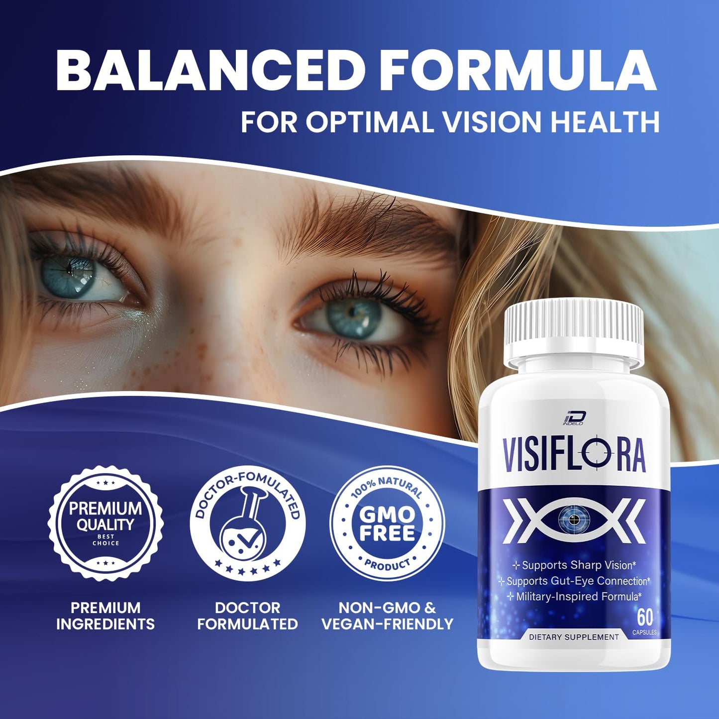 Indelo Visiflora Visual Support Supplement - Visi Flora Advanced Formula for Healthy Vision, 120 Capsules