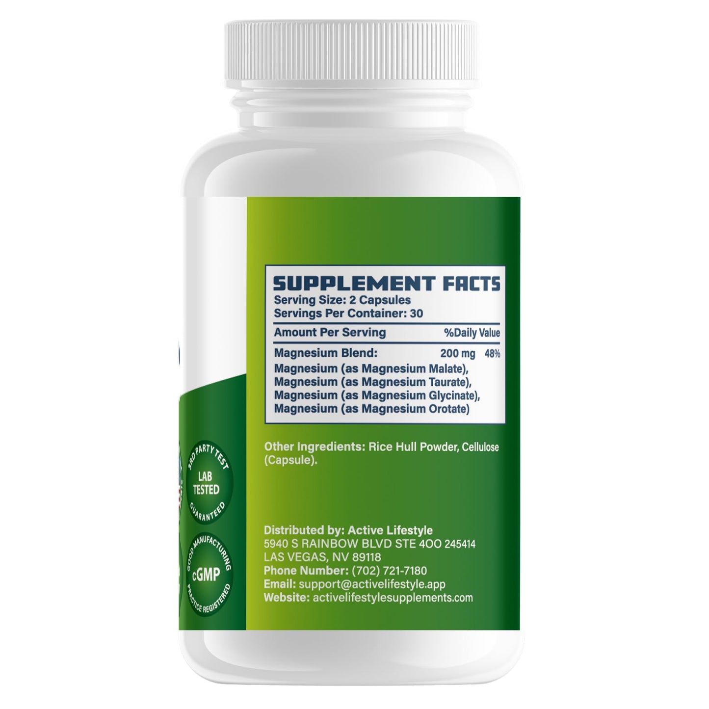 Active Lifestyle Magnesium Fusion 4X, Glycinate, Taurate, Malate, Orotate Complex Capsules, 60 Count