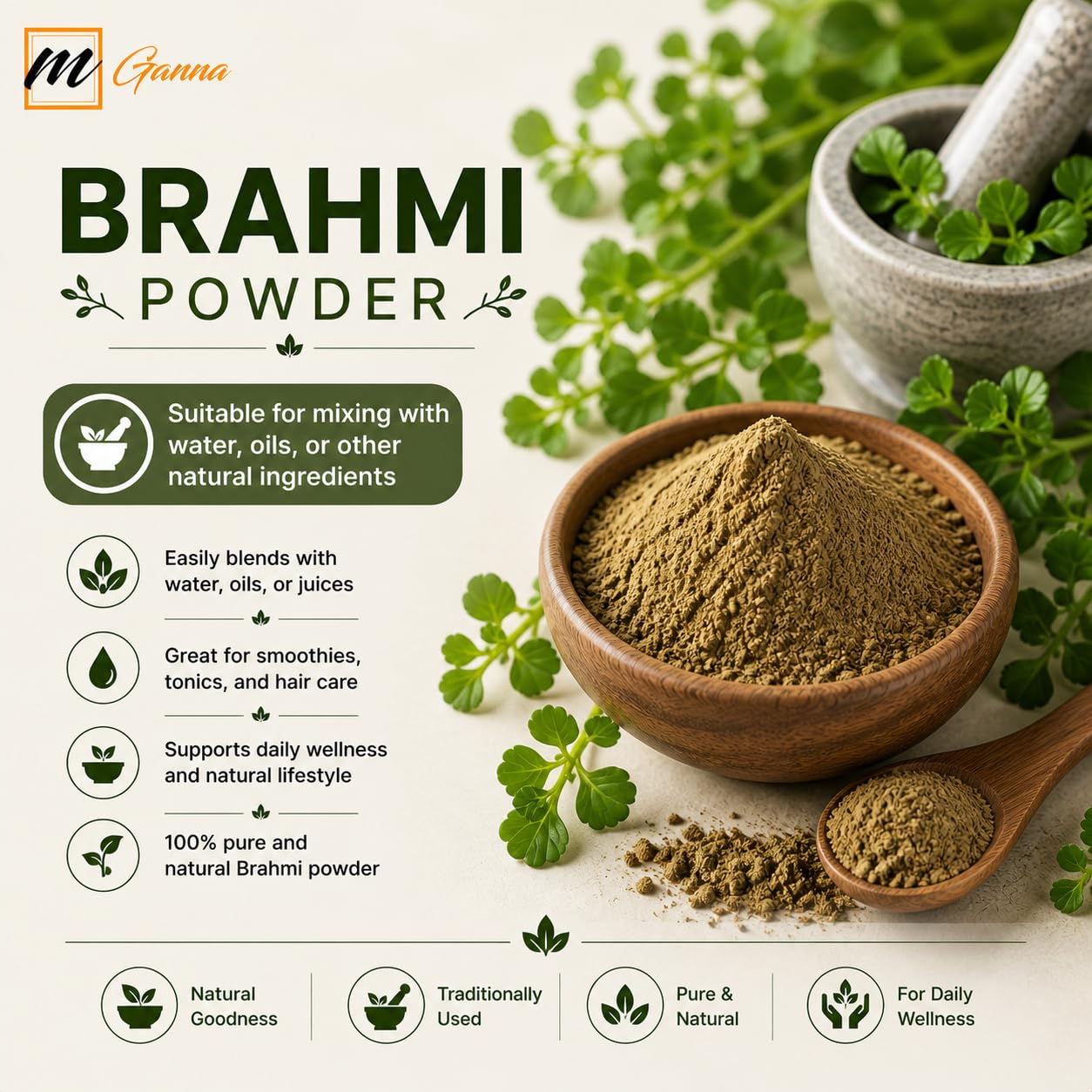 mGanna Brahmi Bacopa Monnieri Powder, 16 Ounce