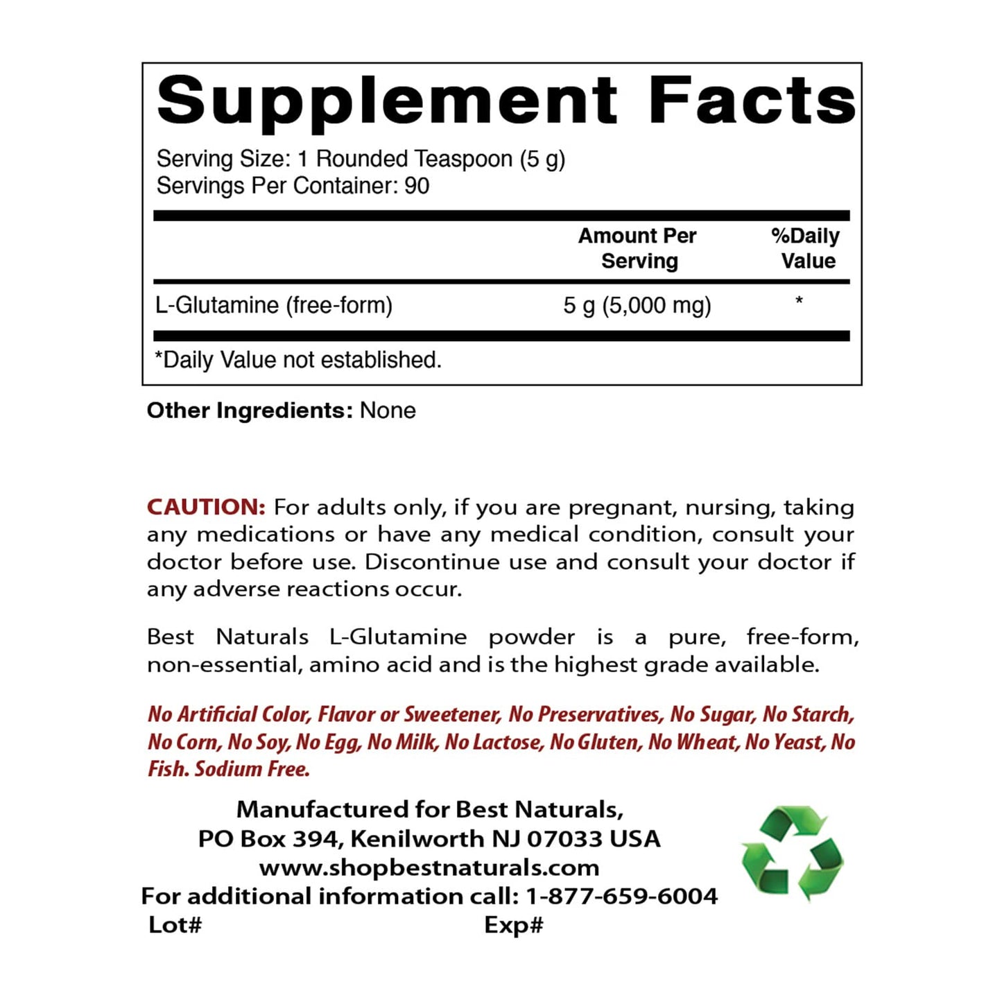 Best Naturals L-Glutamine Pure Powder 16 oz