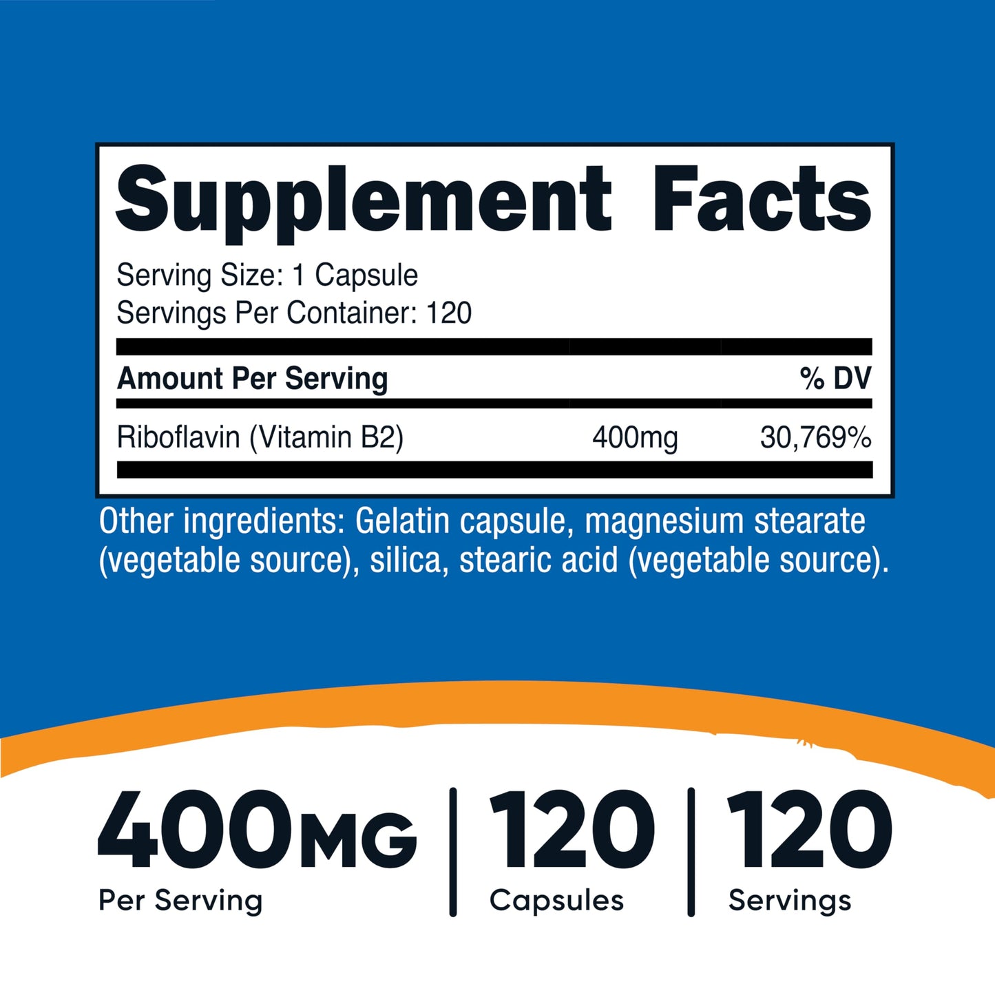 Nutricost Vitamin B2 (Riboflavin) 400mg Capsule, 120 Count, Gluten Free, Non-GMO