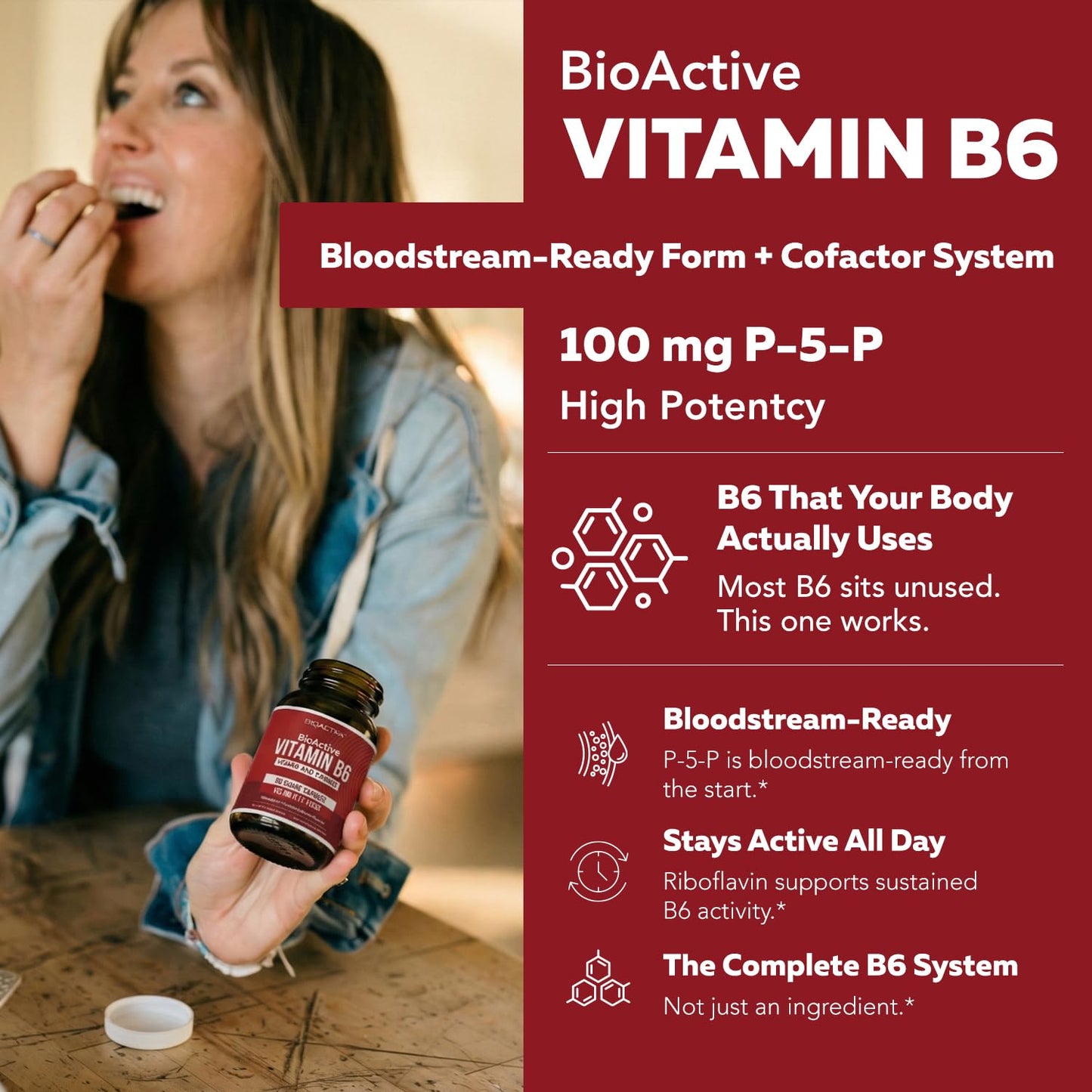 Triquetra Health BioActive Vitamin B6 100mg Capsules, P-5-P Form, Enhanced Absorption with Riboflavin & Magnesium, Non-GMO, 60 Count