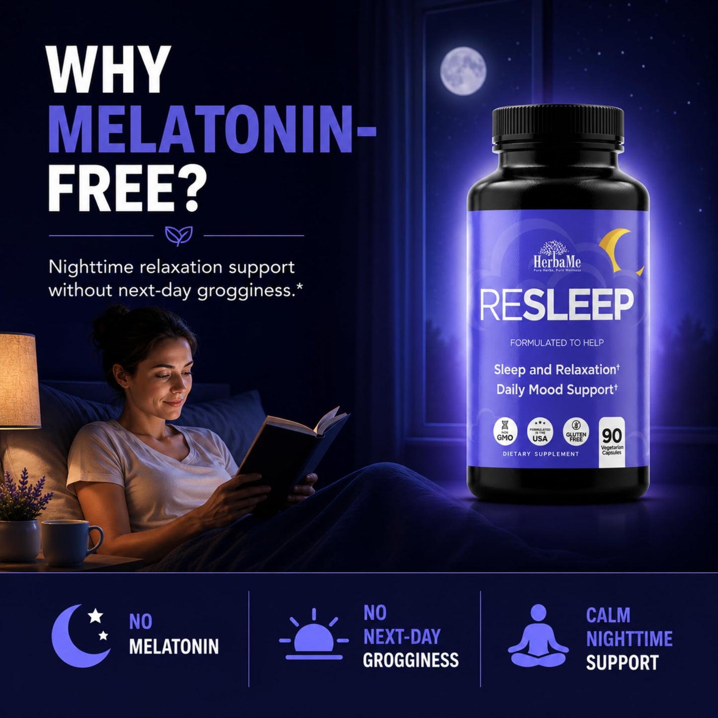 HerbaMe Melatonin Free Sleep Aid Capsule, 90 Capsules