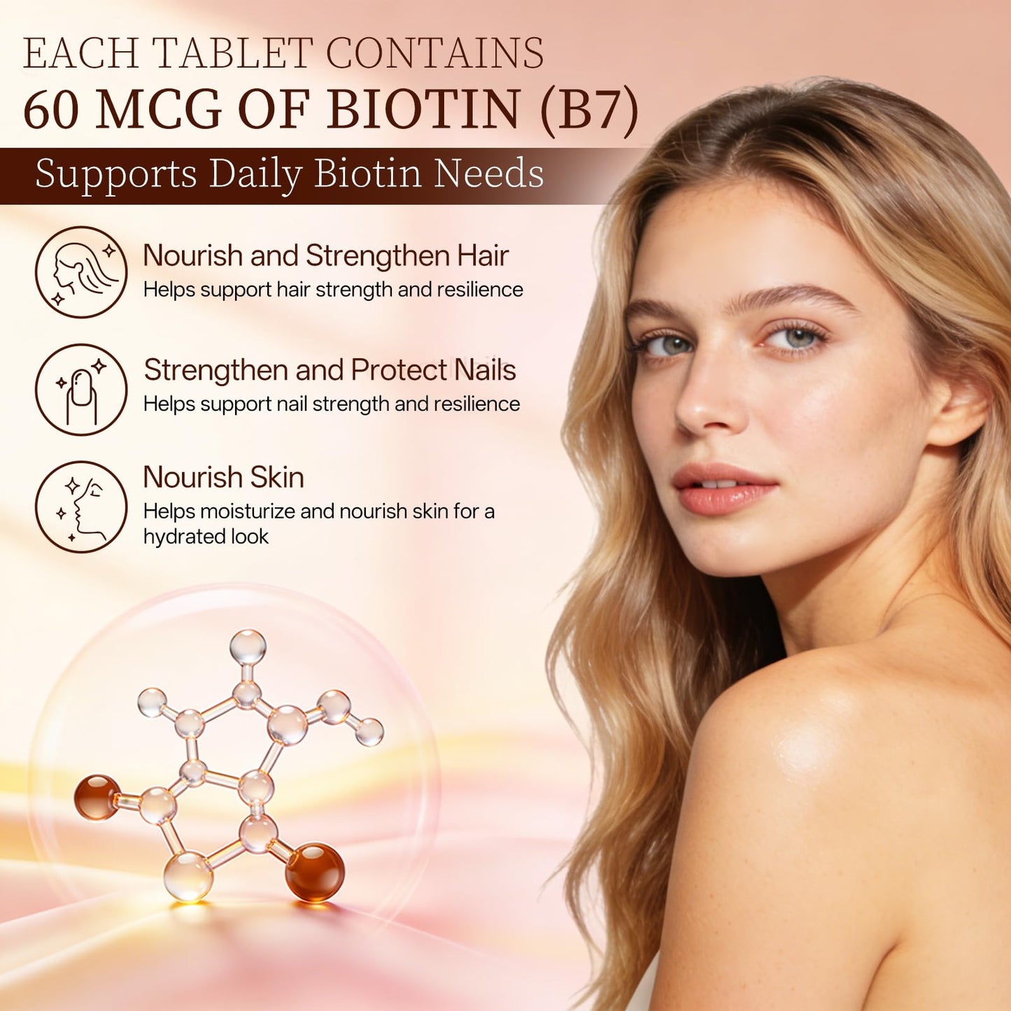 Oopeatol Hair Growth Gummies Vitamin B7 60mcg, Hair Nails and Skin Vitamins for Women, 60 Count