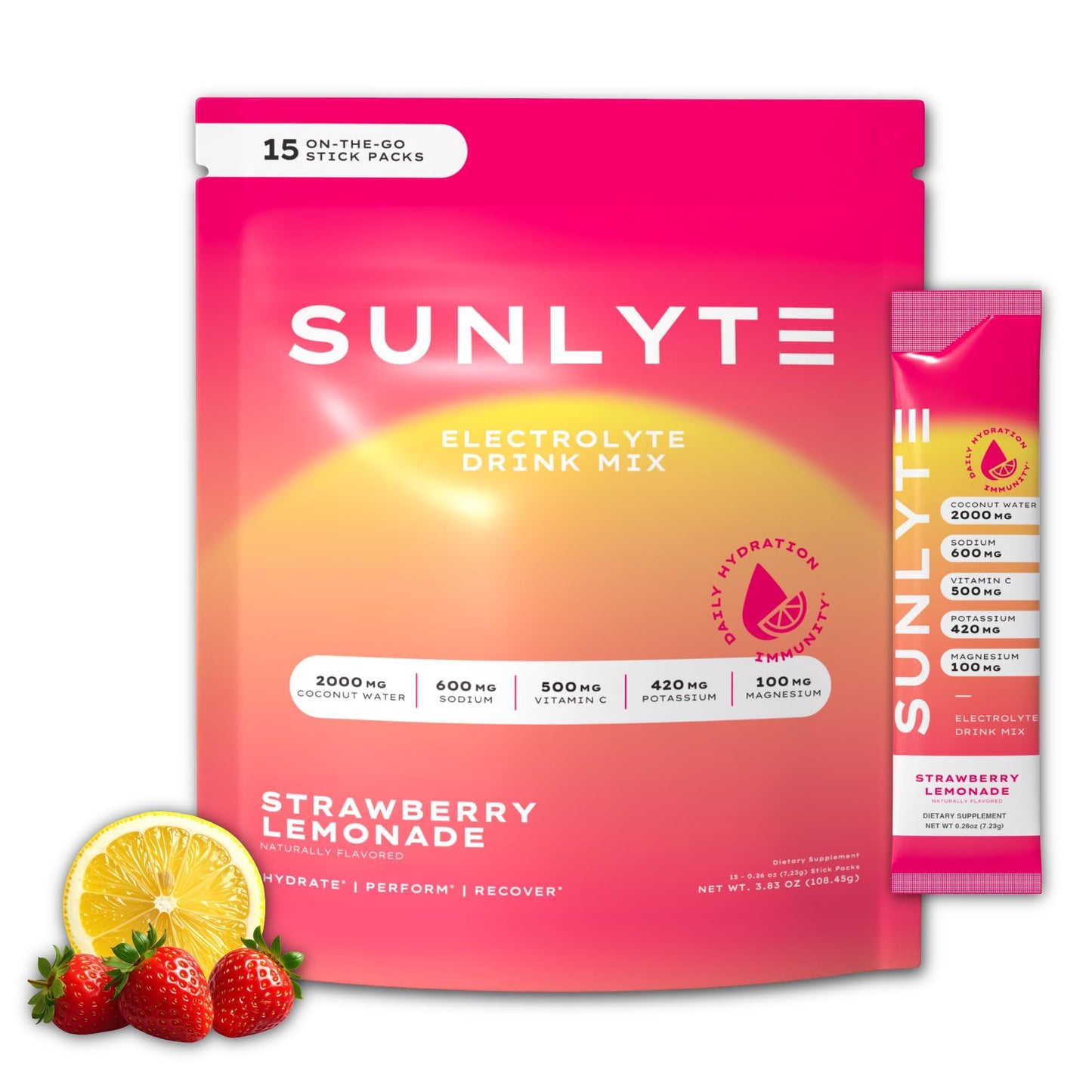 SUNLYTE Coconut Water Powder Hydration Electrolytes – Strawberry Lemonade, 3.83 Ounce