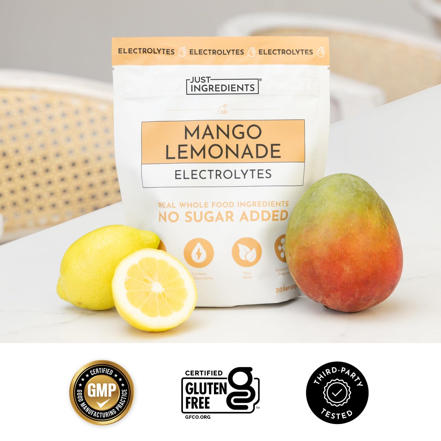 JUST INGREDIENTS Mango Lemonade Electrolytes No Sugar Powder 9.2