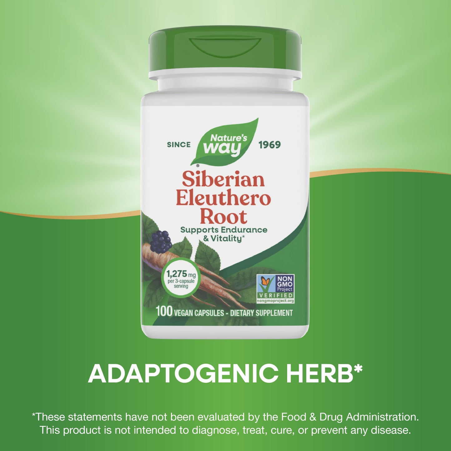Nature's Way Premium Herbal Siberian Eleuthero Root Supplement Capsules, 100 Count