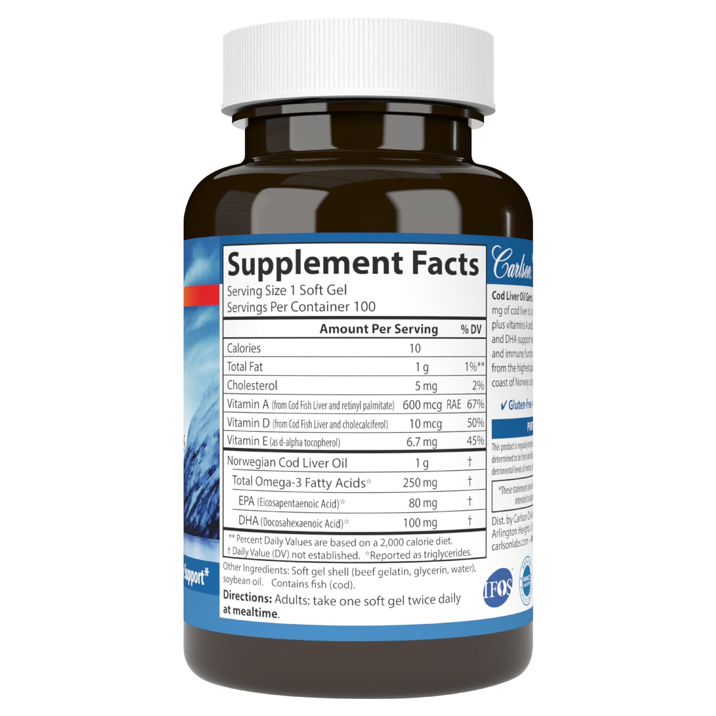 Carlson Cod Liver Oil Softgels 100 Count