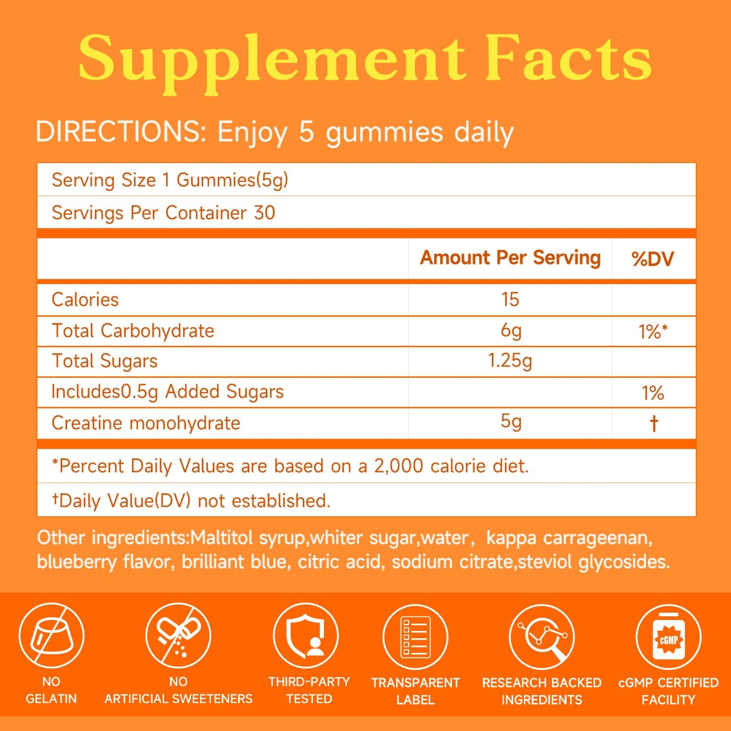 Bruce & Shark Orange Creatine Monohydrate Gummies, 150 Count