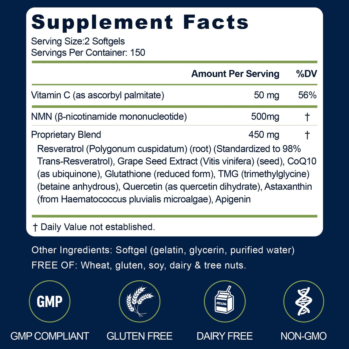 Gaennch NMN Supplement Complex 1000mg Per Serving Softgels 300