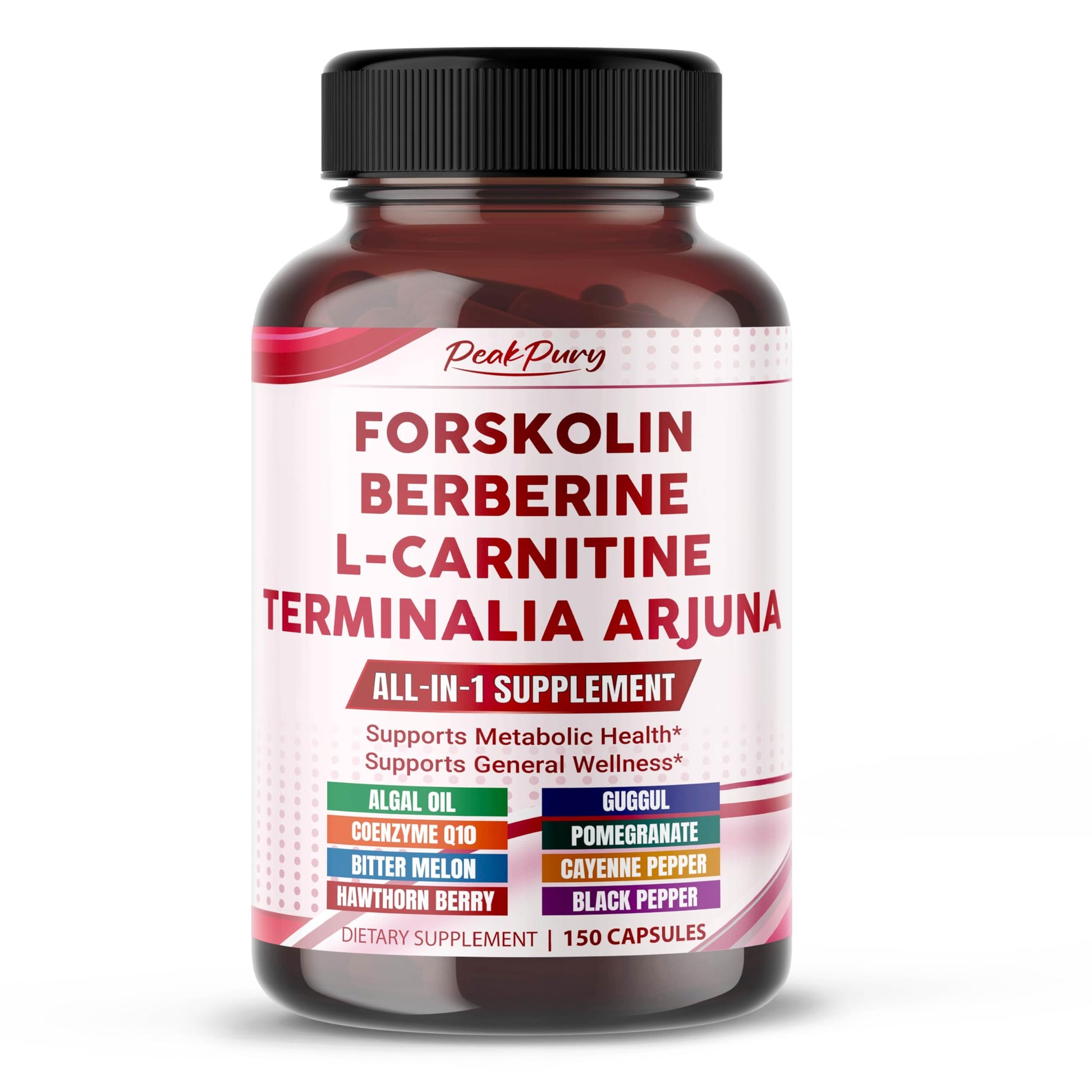 PEAKPURY All-in-1 Herbal Blend with Forskolin, Berberine & L-Carnitine – Daily Wellness Support Capsules, 150 Count