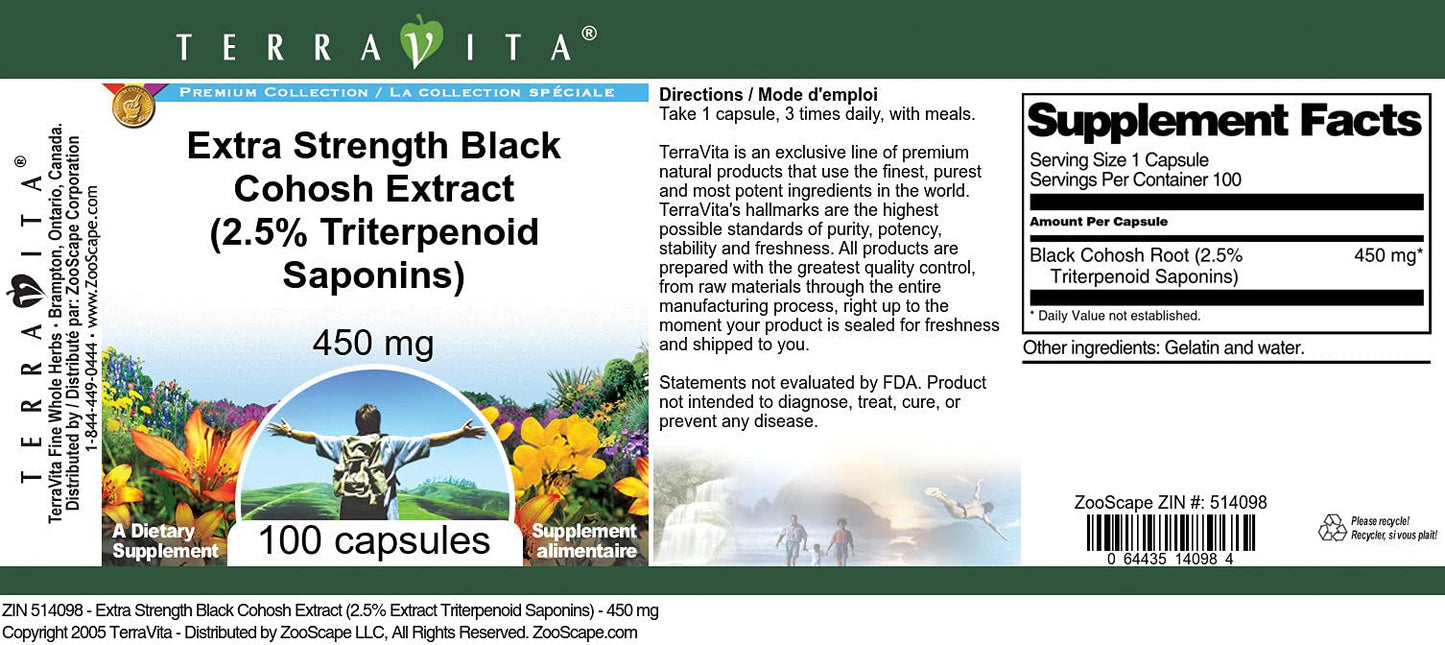 Terravita Black Cohosh Extract 450 mg Capsules, 300 Count