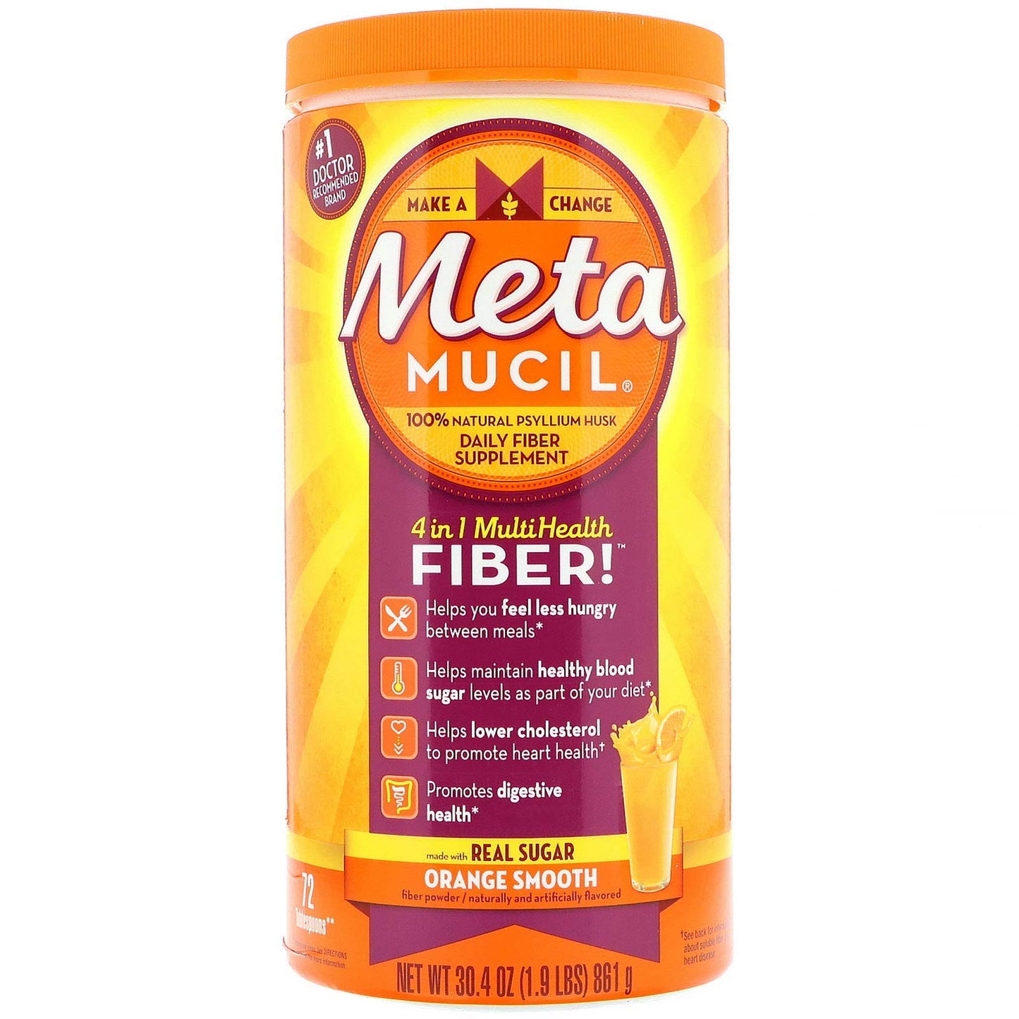 Metamucil 4 in 1 MultiHealth Fiber Powder Orange Smooth, 30.4 Servings