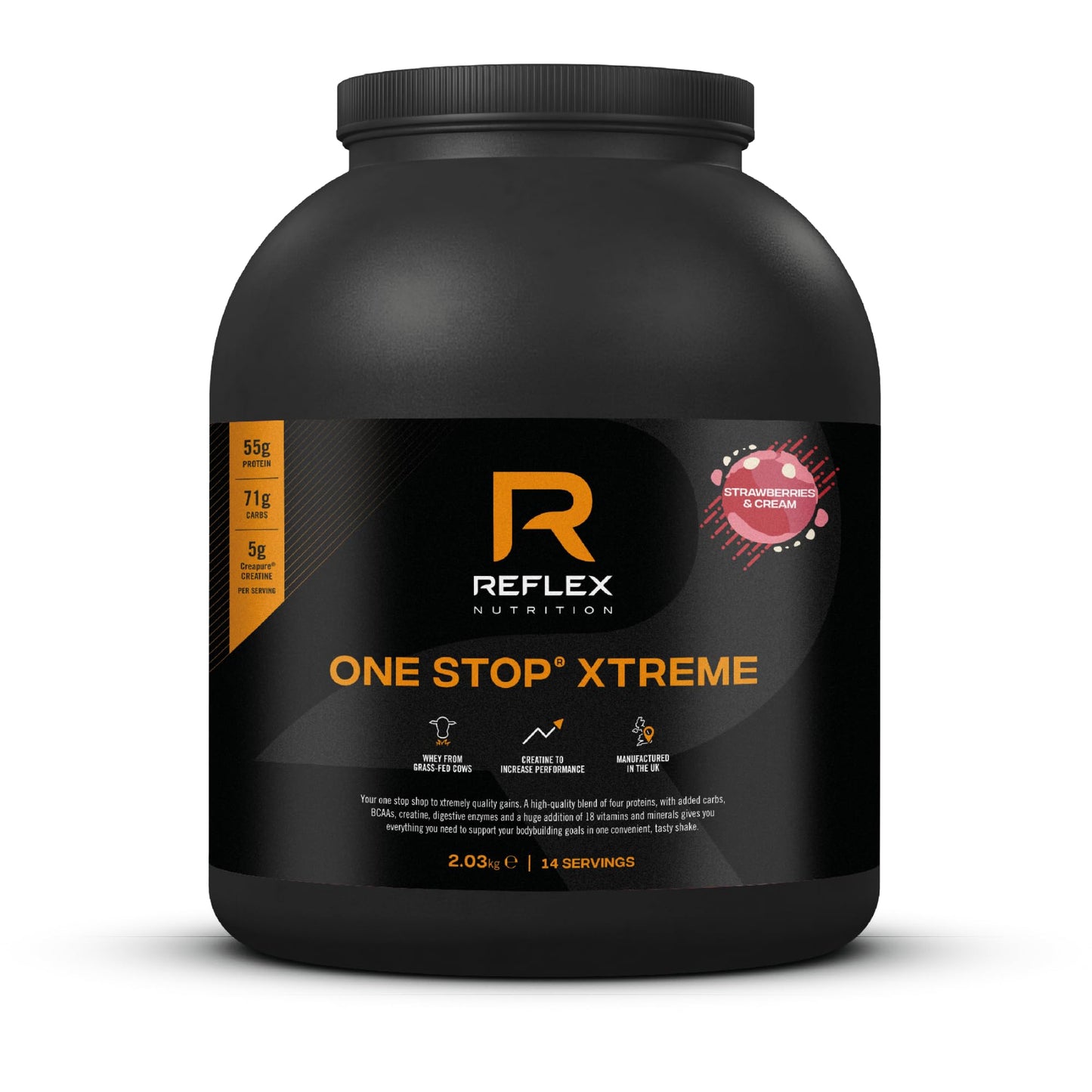 Reflex Nutrition One Stop Xtreme Serious Mass Protein Powder Strawberries & Cream 2.03kg
