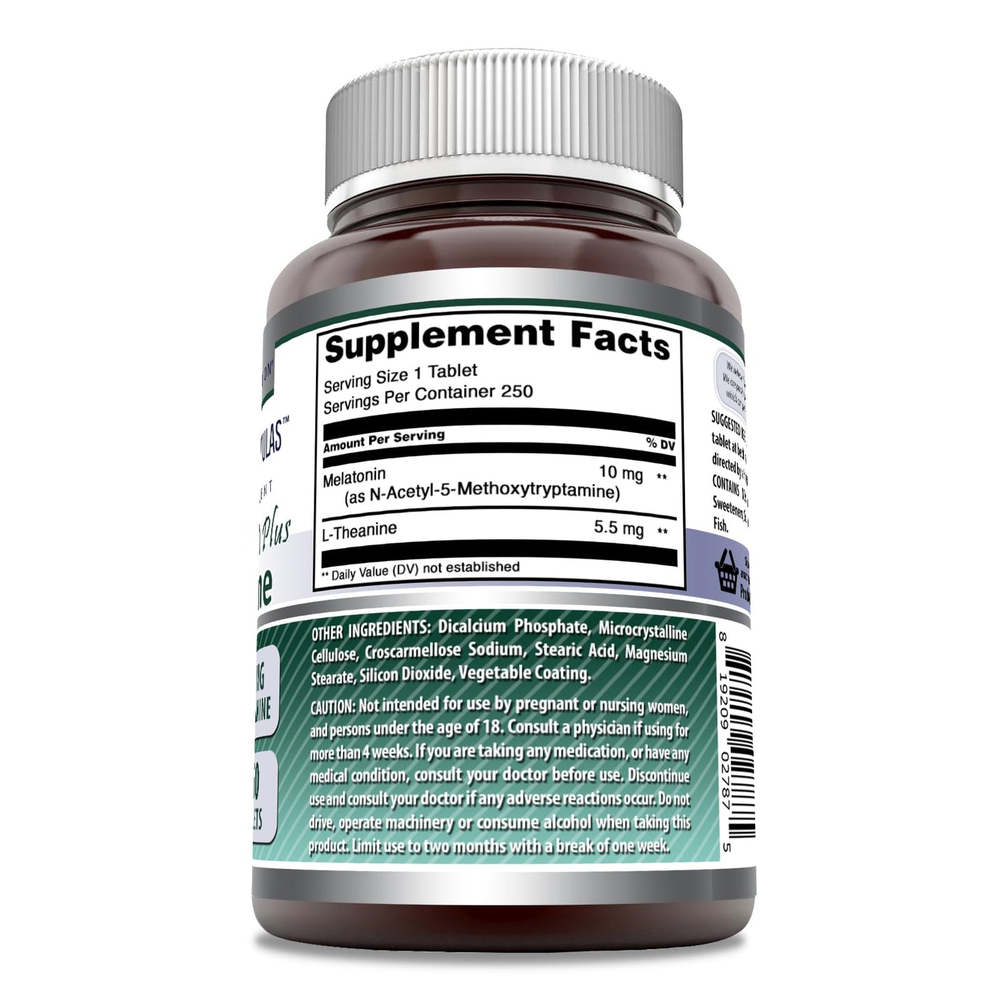 Amazing Nutrition Melatonin 10 mg Plus L-Theanine 5.5 mg Supplement Tablet 250 Tablets