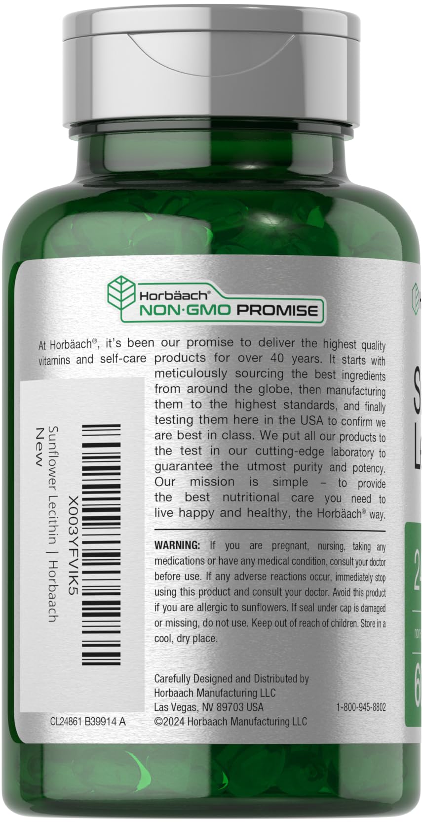 Horbäach Sunflower Lecithin Softgel Capsules, 60 Count