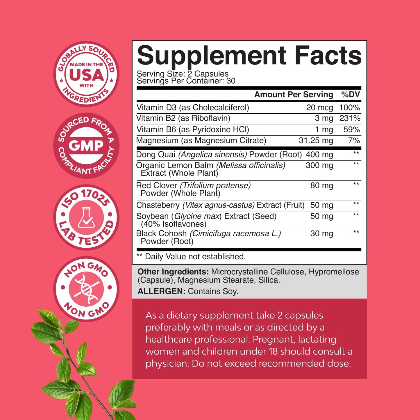 Natures Craft Complete Herbal Menopause Supplement for Women Capsules 60 Count