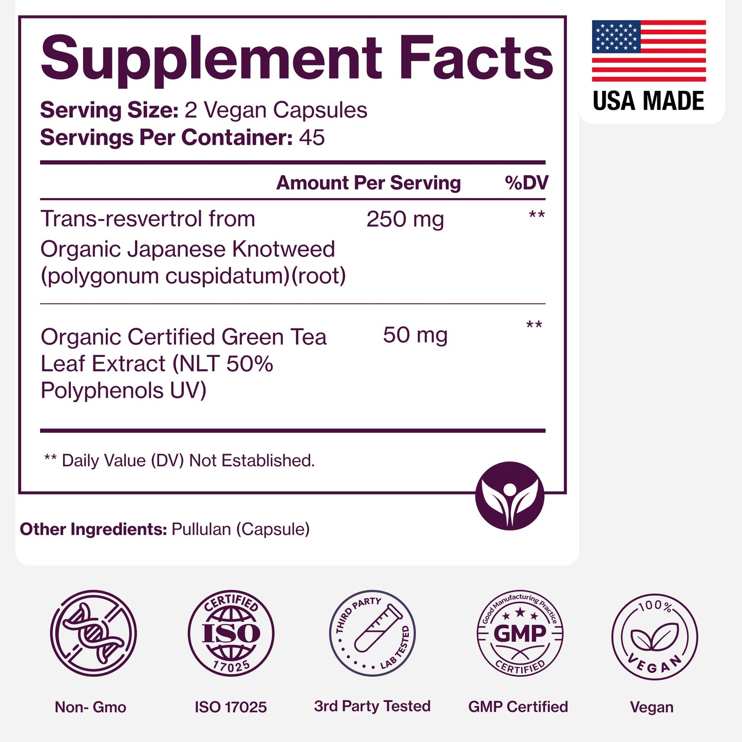 Pure Micronutrients Organic Resveratrol Supplement – Trans-Resveratrol with Green Tea – Highly Purified & Bioavailable Capsule, 90 Count