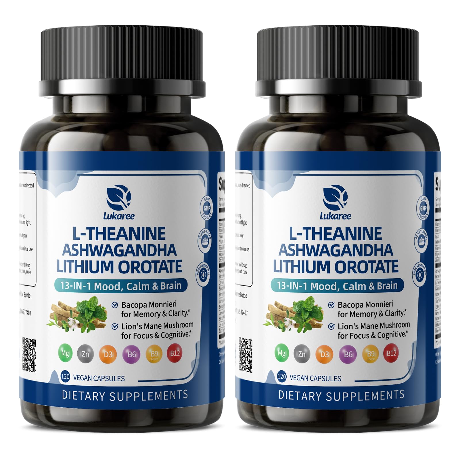 Lukaree Lithium Orotate 5/10mg Mood & Brain Supplement Capsules, 240 Capsules