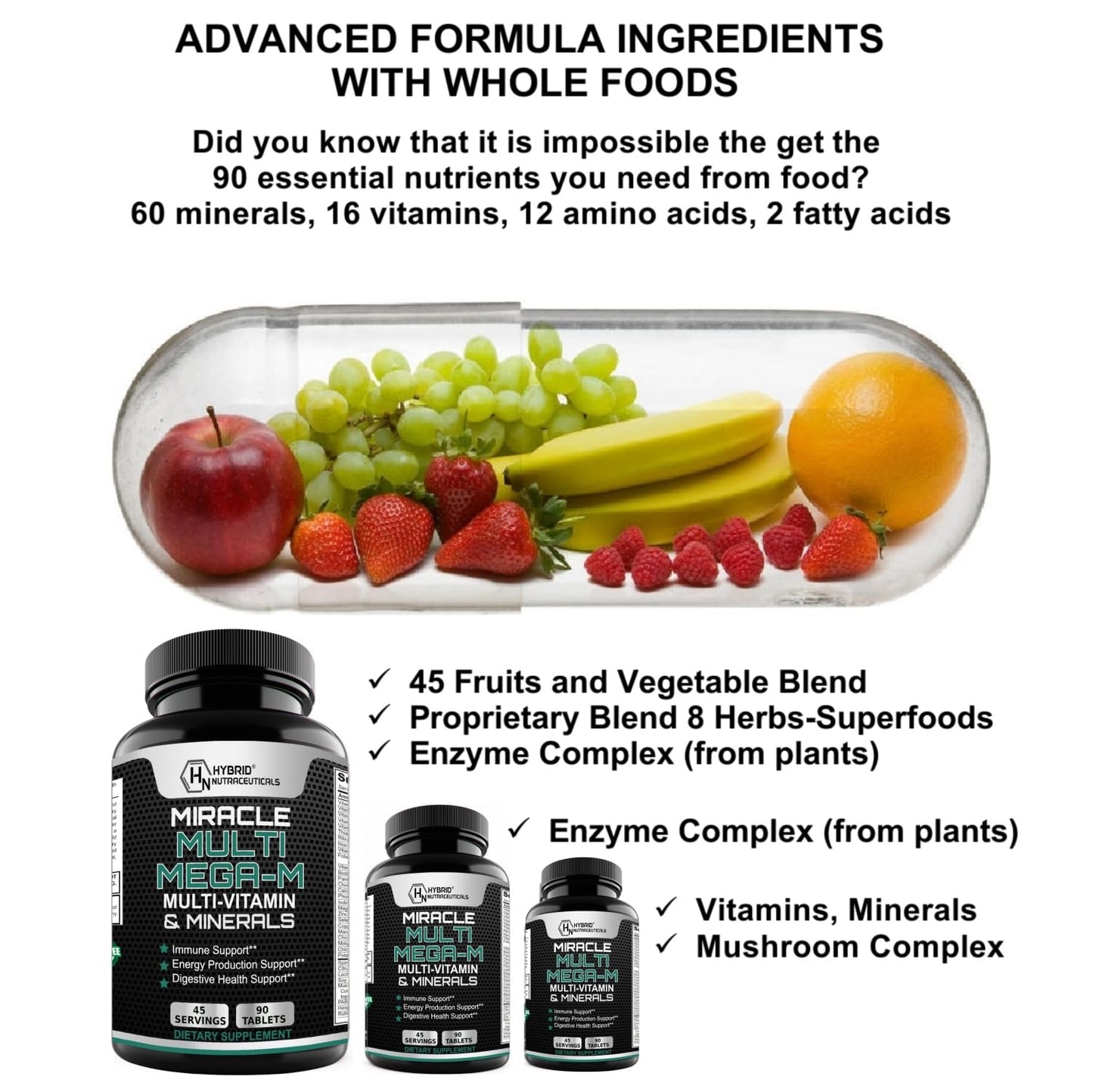 Hybrid Nutraceuticals MEGA-M Multivitamin for Men and Women Tablet, 90 Count