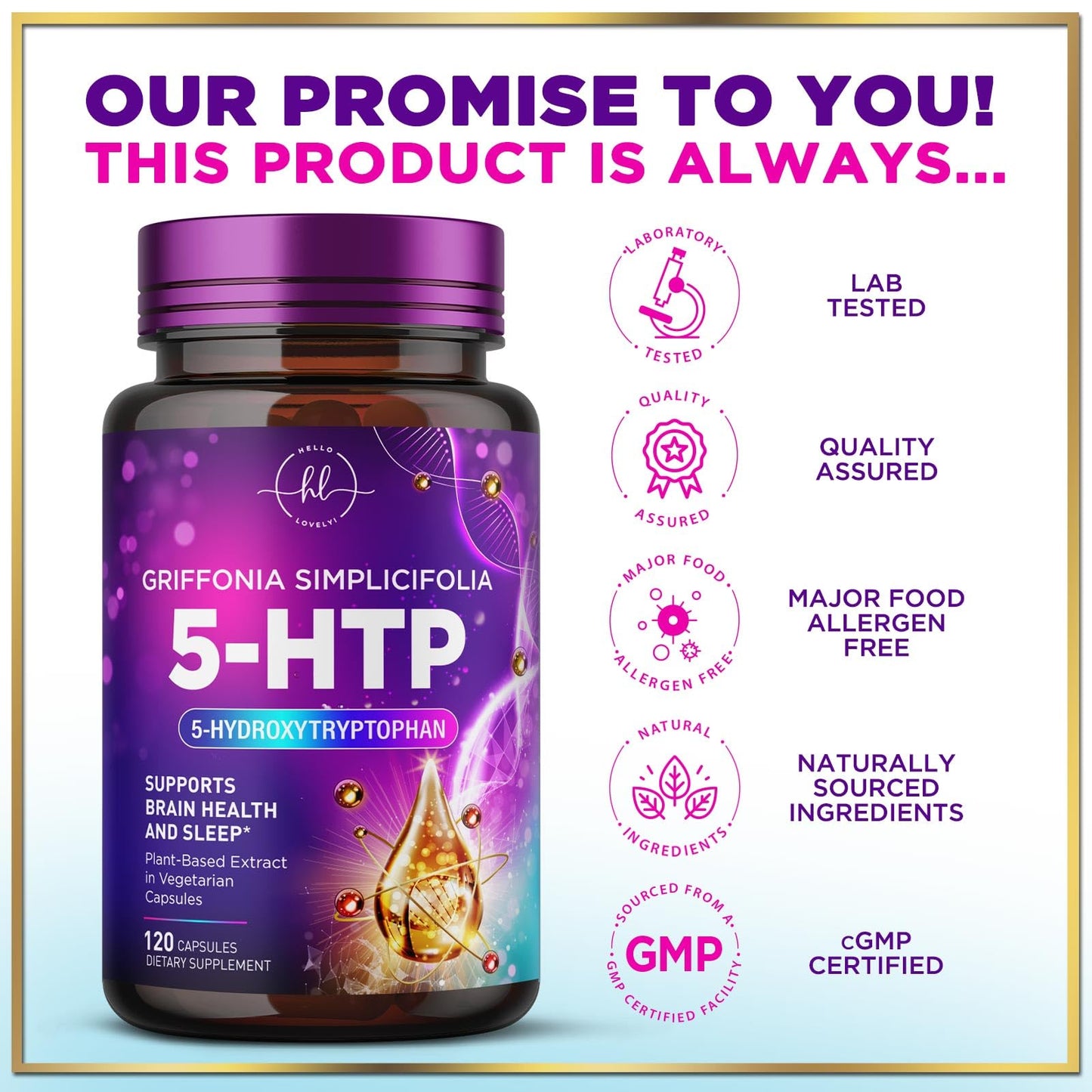 Nature's Nutrition 5-HTP Supplement Capsules - 200mg per Serving, 120 Capsules