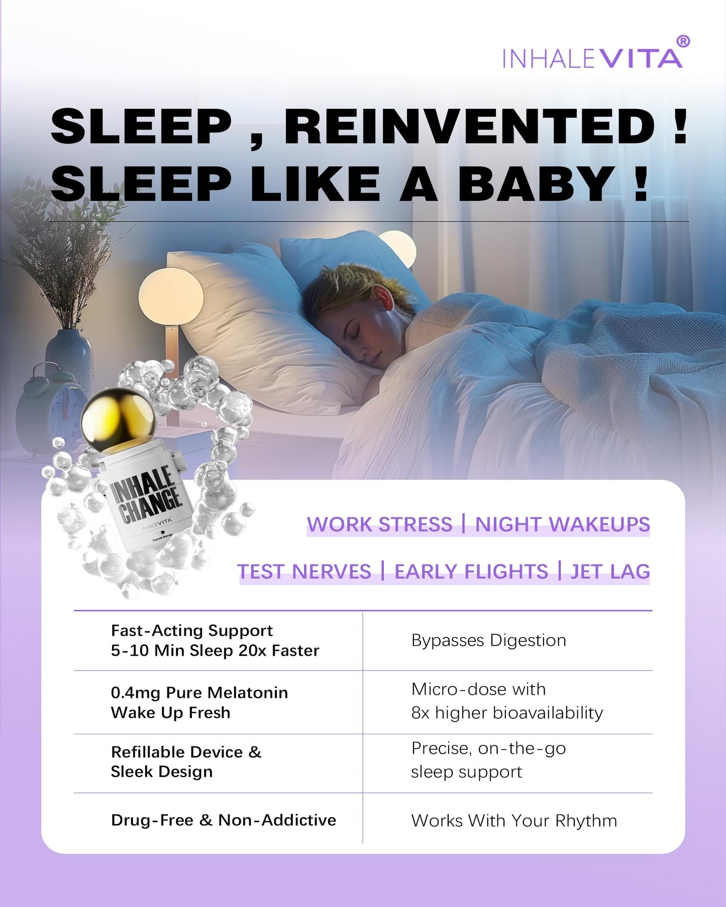 INHALEVITA Melatonin Inhaler Sleep Aid Combo Golden Powder 3.5 Ounce