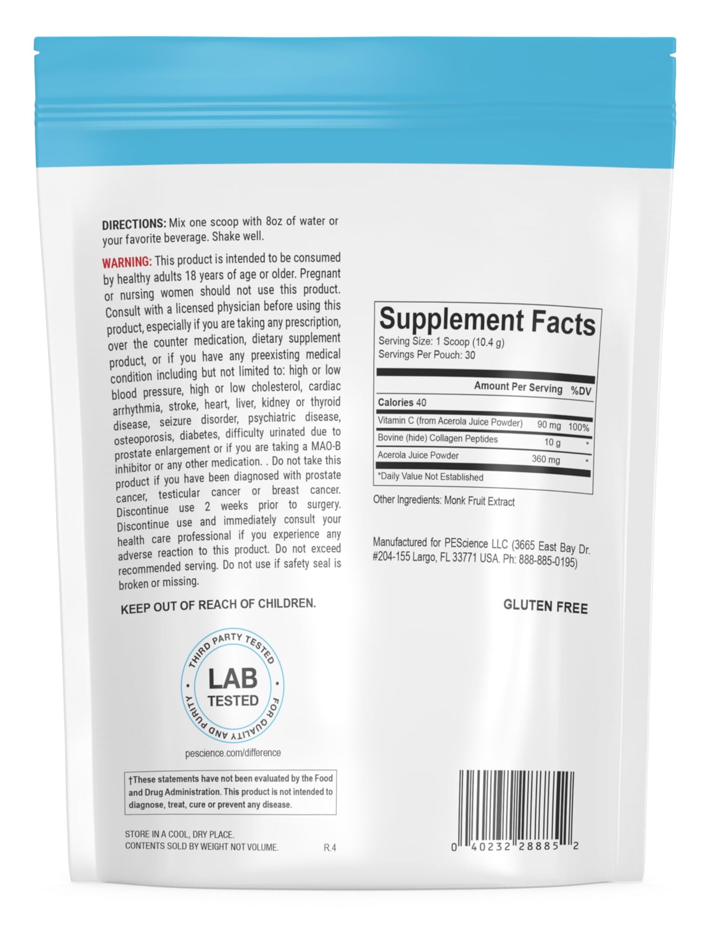 PEScience Collagen Peptides Powder Type I & III with Vitamin C, Unflavored, 11 Ounce