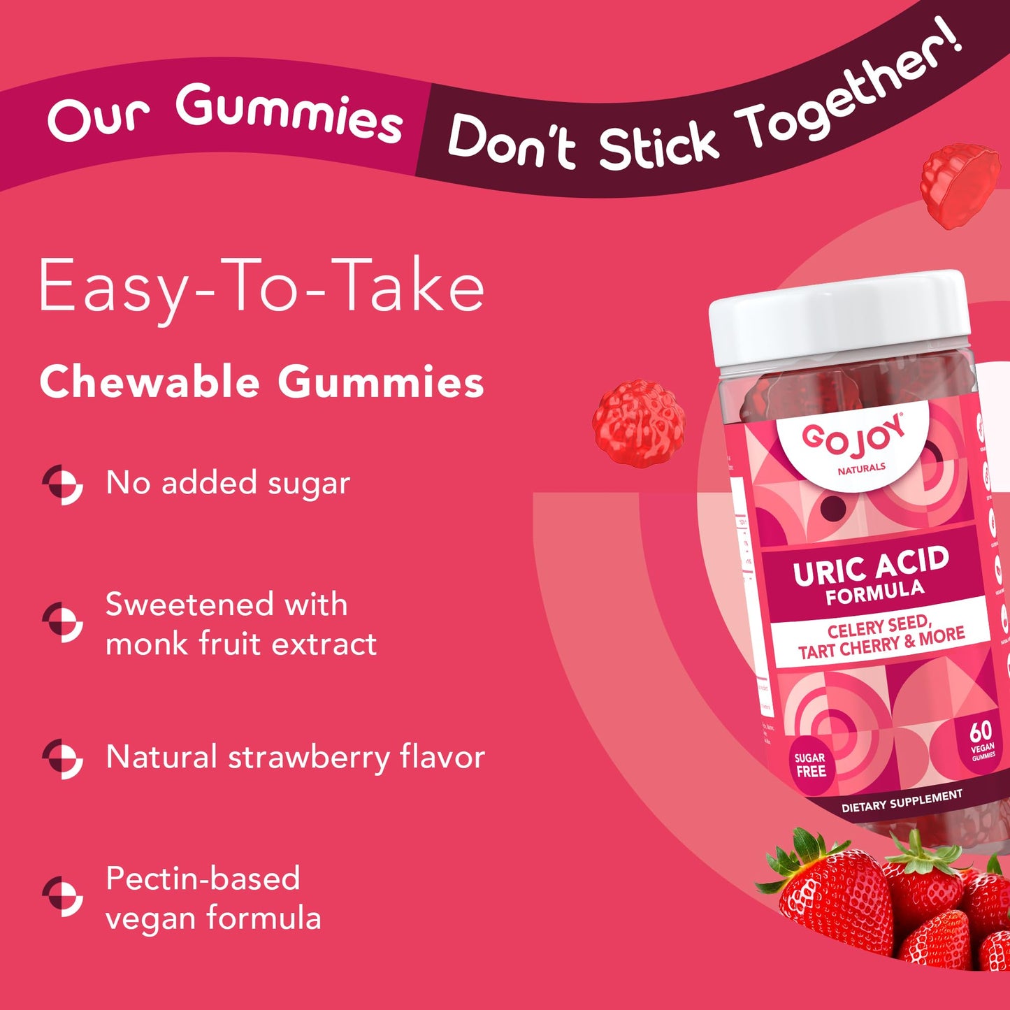 GOJOY NATURALS Uric Acid Support Formula for Adults - Tart Cherry Gummies with Celery Seed Extract, 60 count
